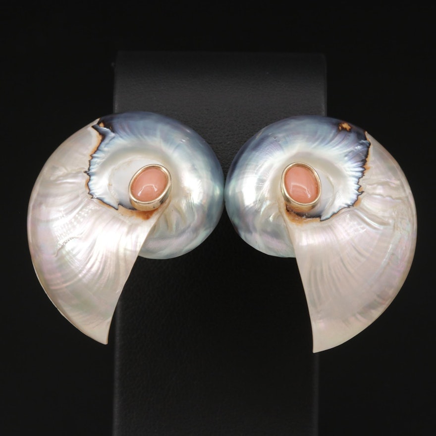 Shell and Coral Earrings with 14K Gold Accents