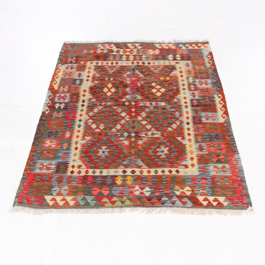 4'11 x 6'8 Handwoven Turkish Caucasian Kilim Rug, 2010s