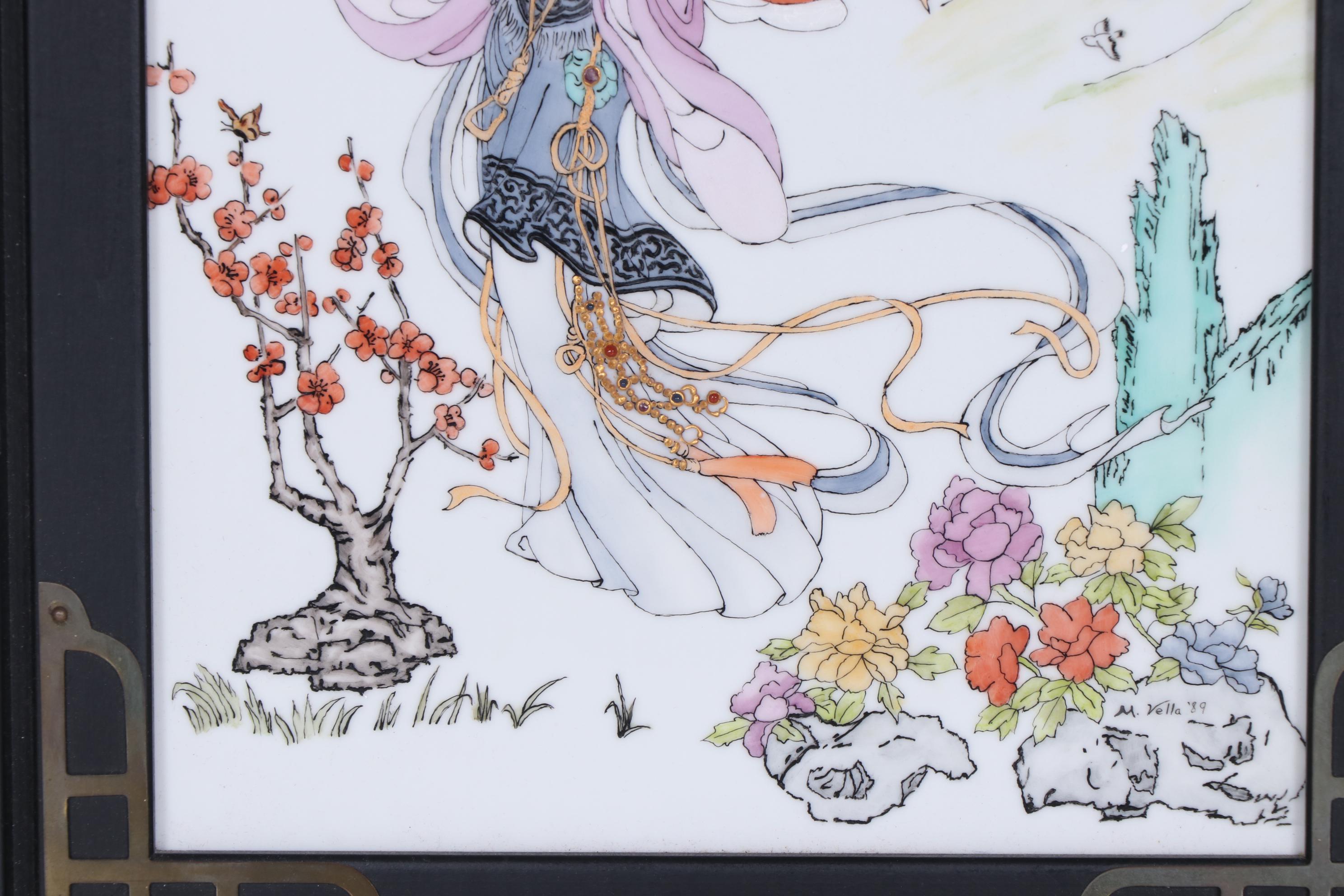 M. Vella East Asian Genre Scene Porcelain Painting, 1989