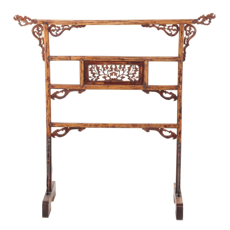 Chinese Carved Elm Clothes Rack, Late 19th to Early 20th Century