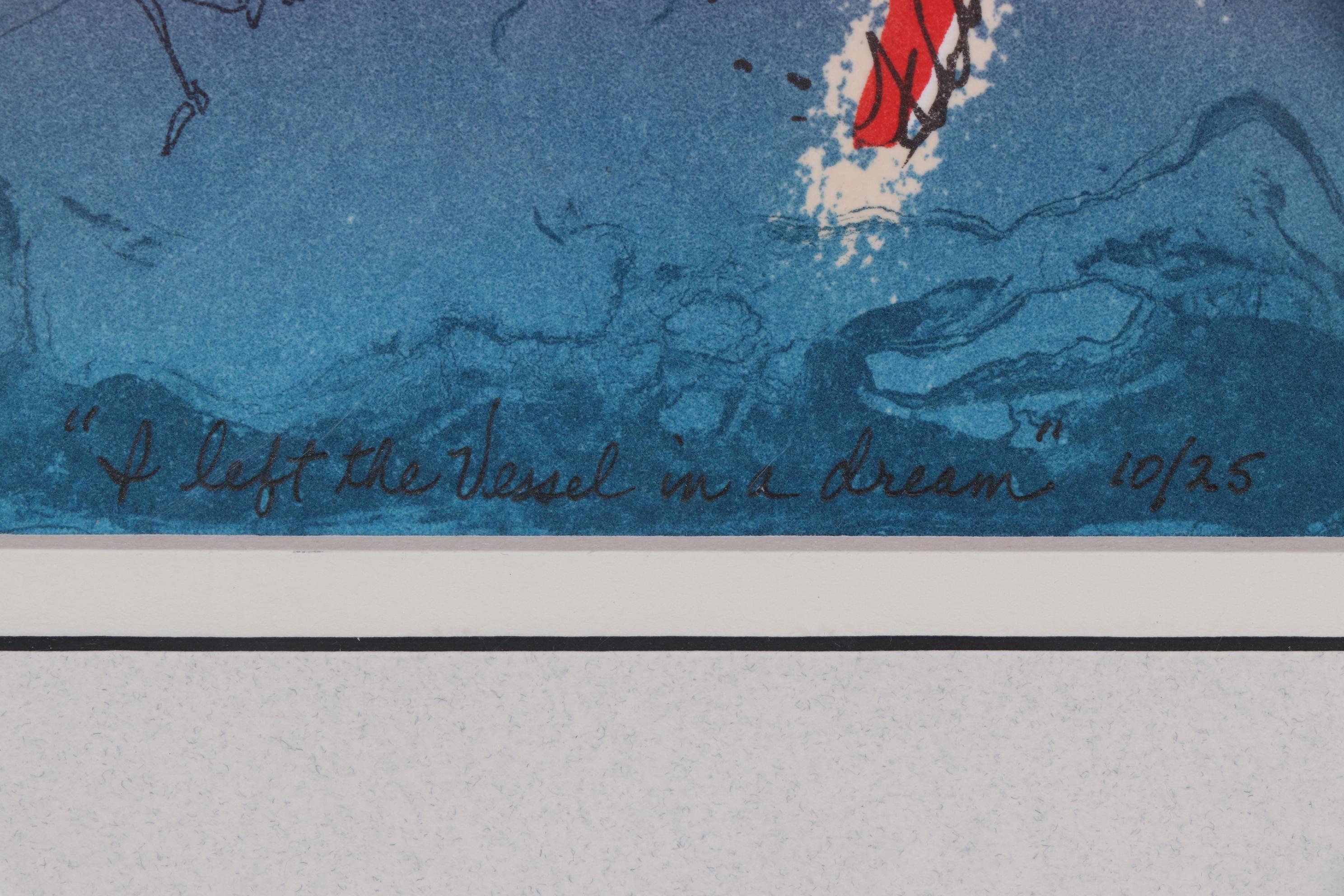 Valérie Jacobs Color Lithograph with Silver Leaf "I Left the Vessel in a Dream"