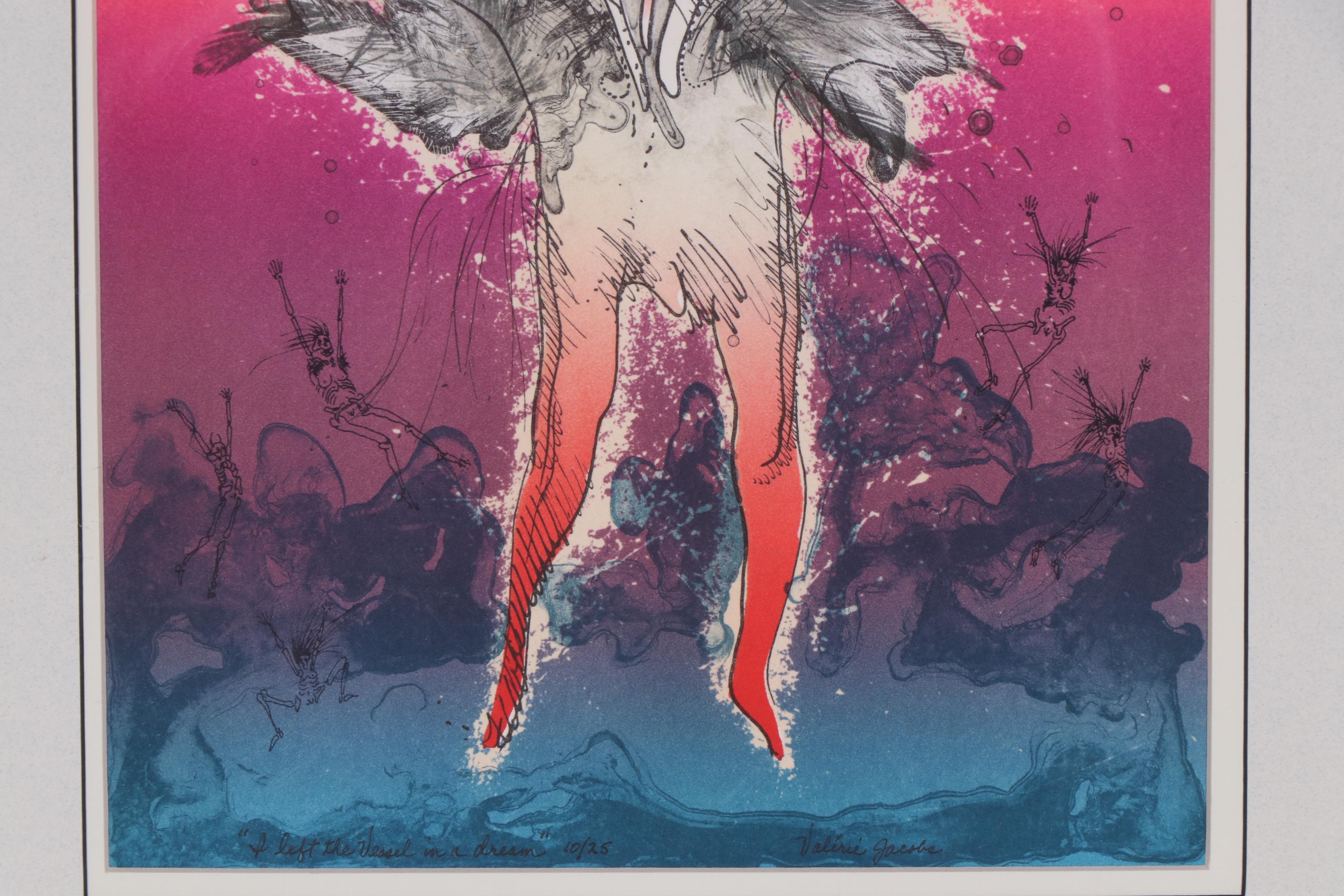 Valérie Jacobs Color Lithograph with Silver Leaf "I Left the Vessel in a Dream"