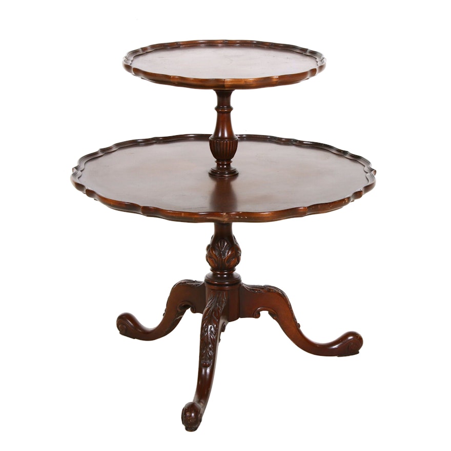 Queen Anne Style Two Tiered Pie Crust Table, Vintage