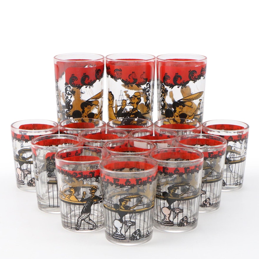 Hazel-Atlas Drinking Glasses with a Bar Scene