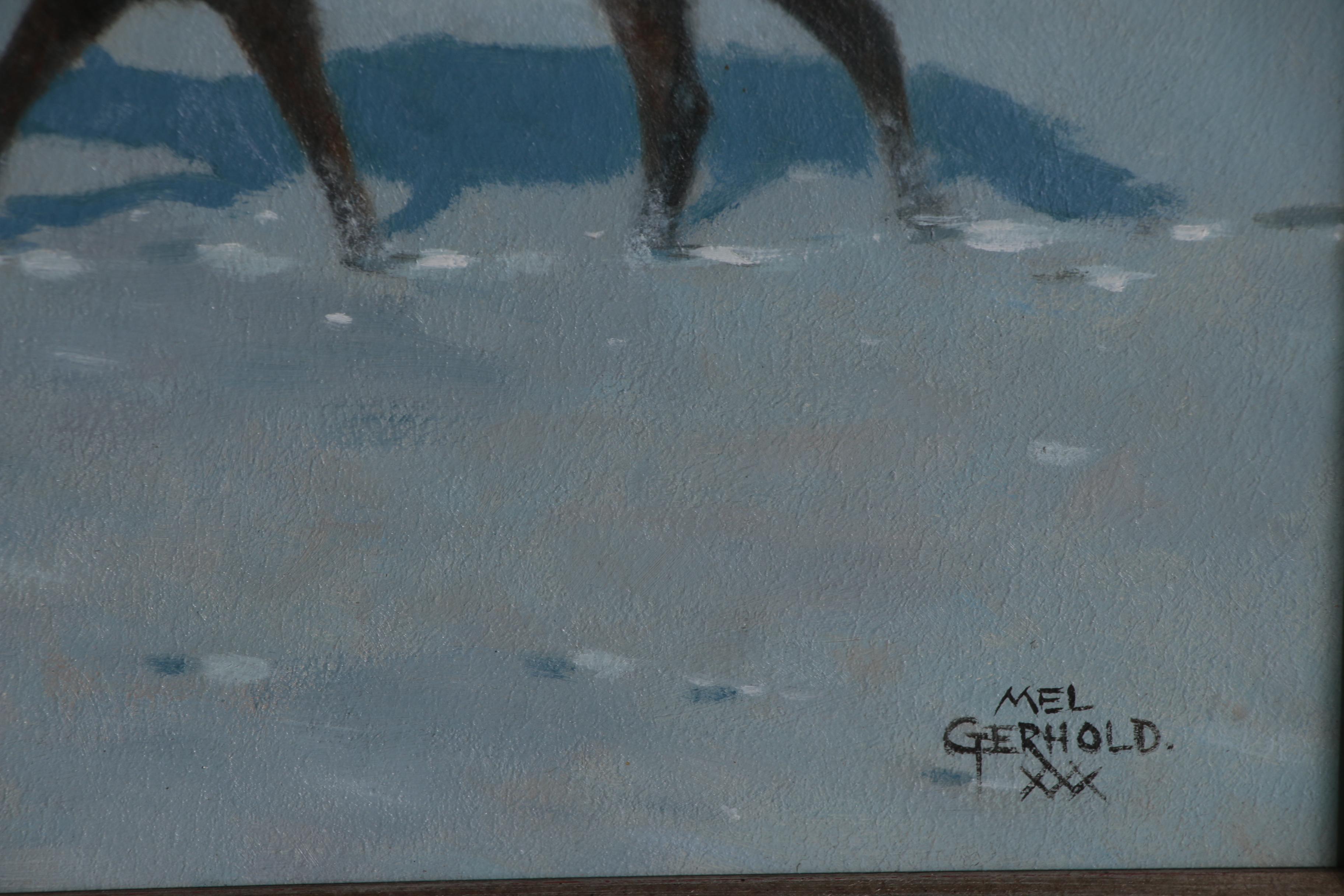 Mel Gerhold Oil Painting of Wolf in Winter Landscape "Silent Night"