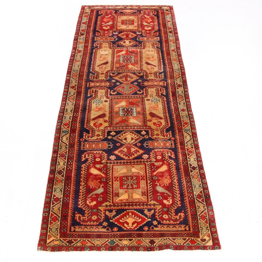 3'8 x 10'8 Hand-Knotted Northwest Persian Pictorial Wide Runner Rug, 1960s