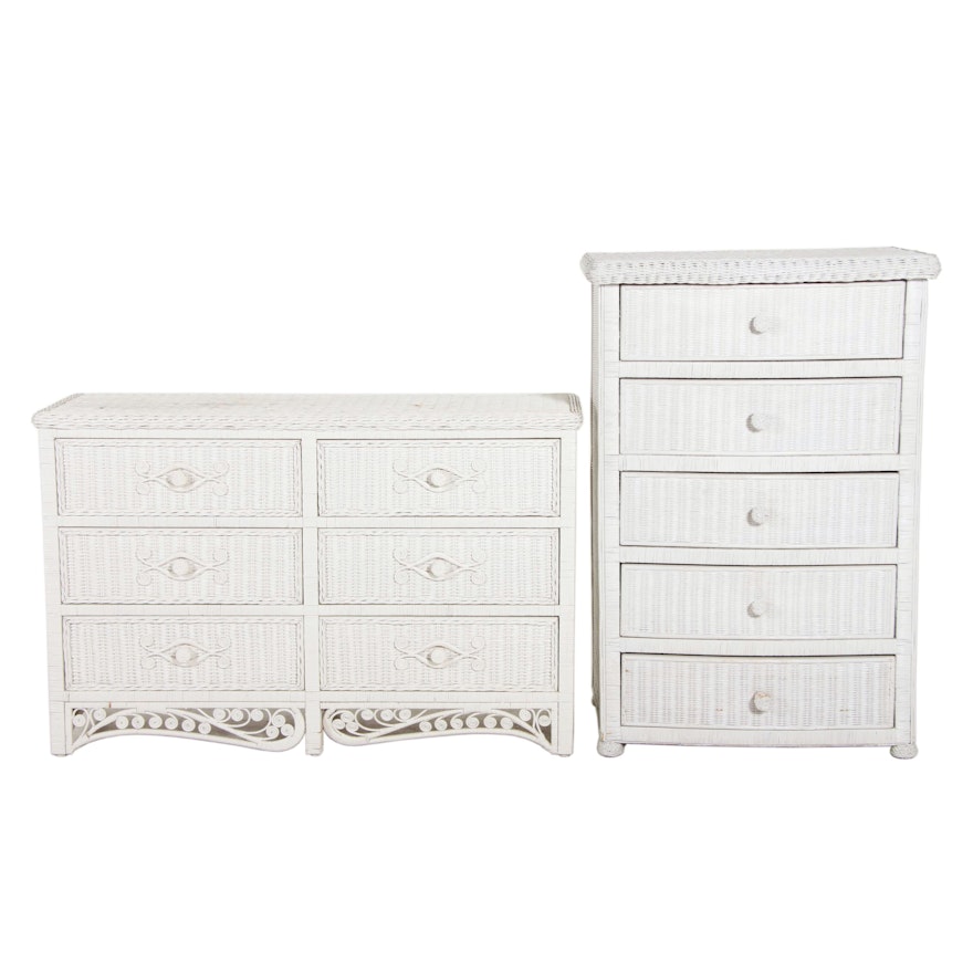 Contemporary White Wicker Dresser and Chest of Drawers