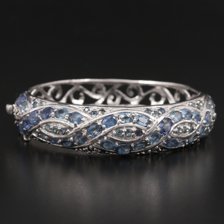 Sterling Silver Sapphire Hinged Bracelet