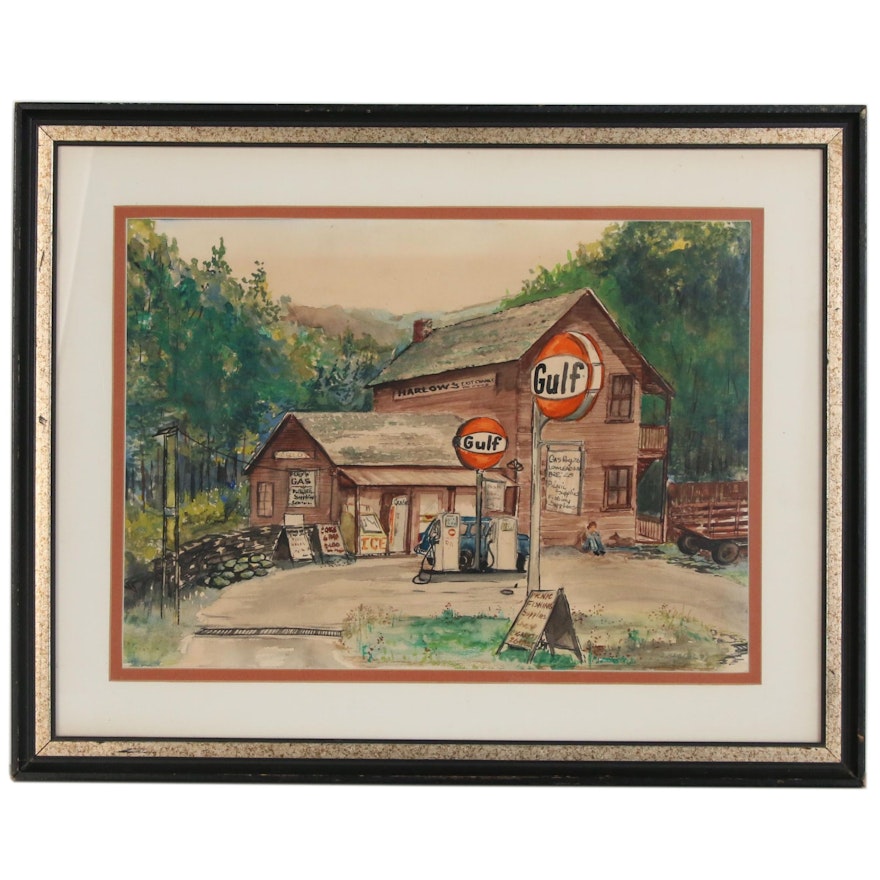 J. Saylor Watercolor Painting of Country Store, 1977