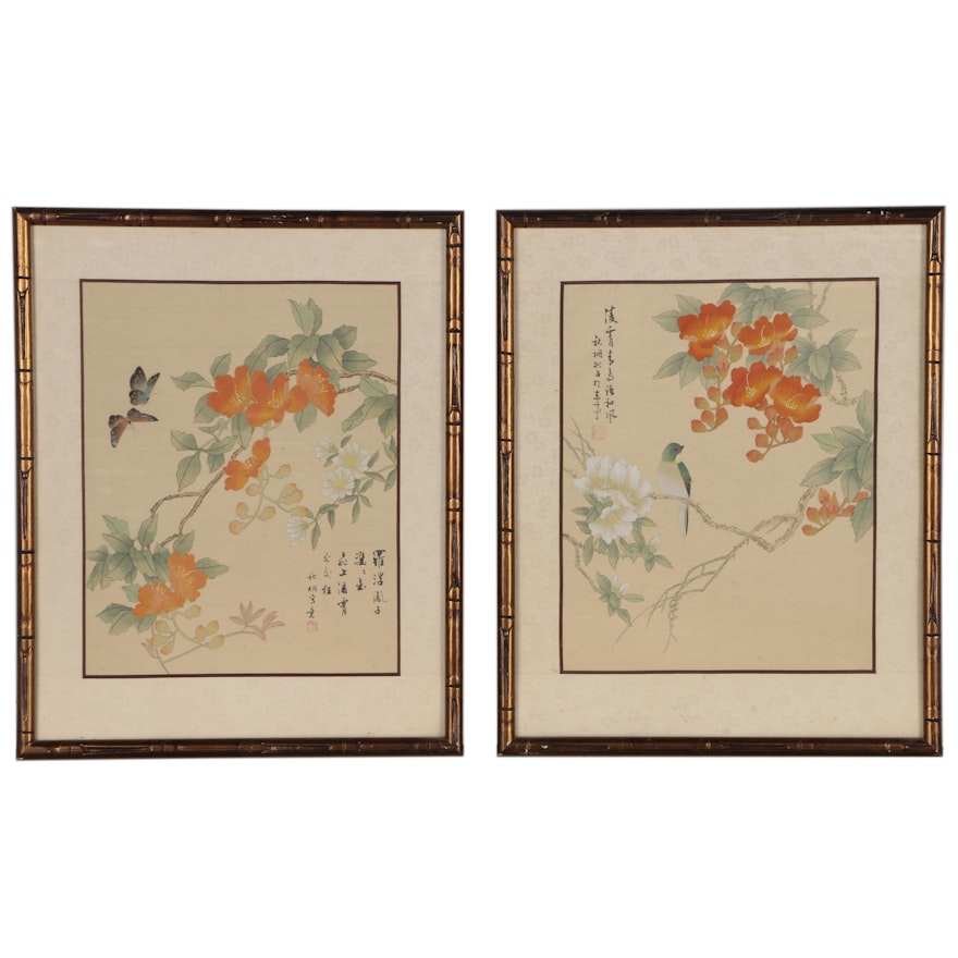 Japanese Serigraphs of Blooming Flowers