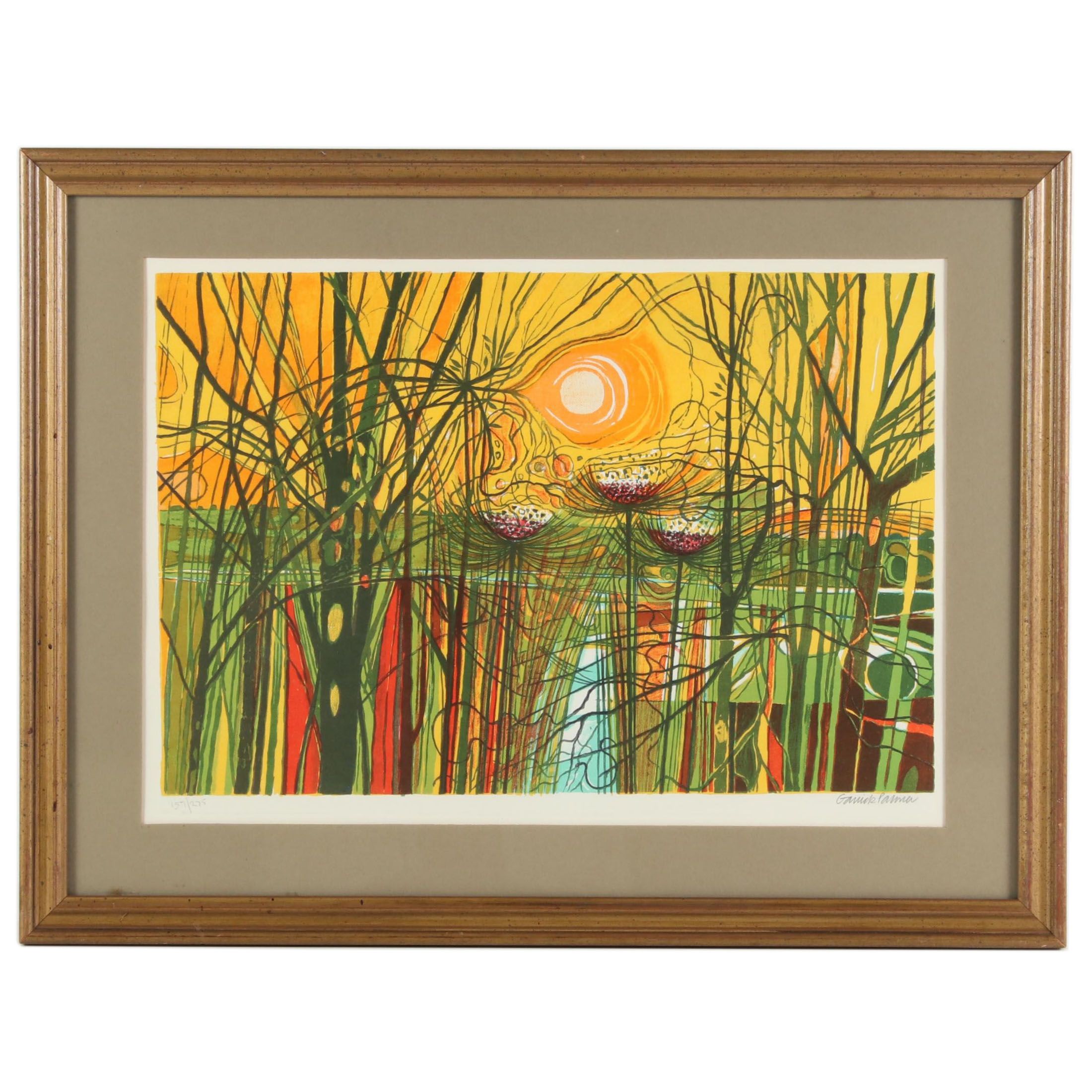 Garrick Palmer Lithograph of Landscape With Moon, Mid-20th Century