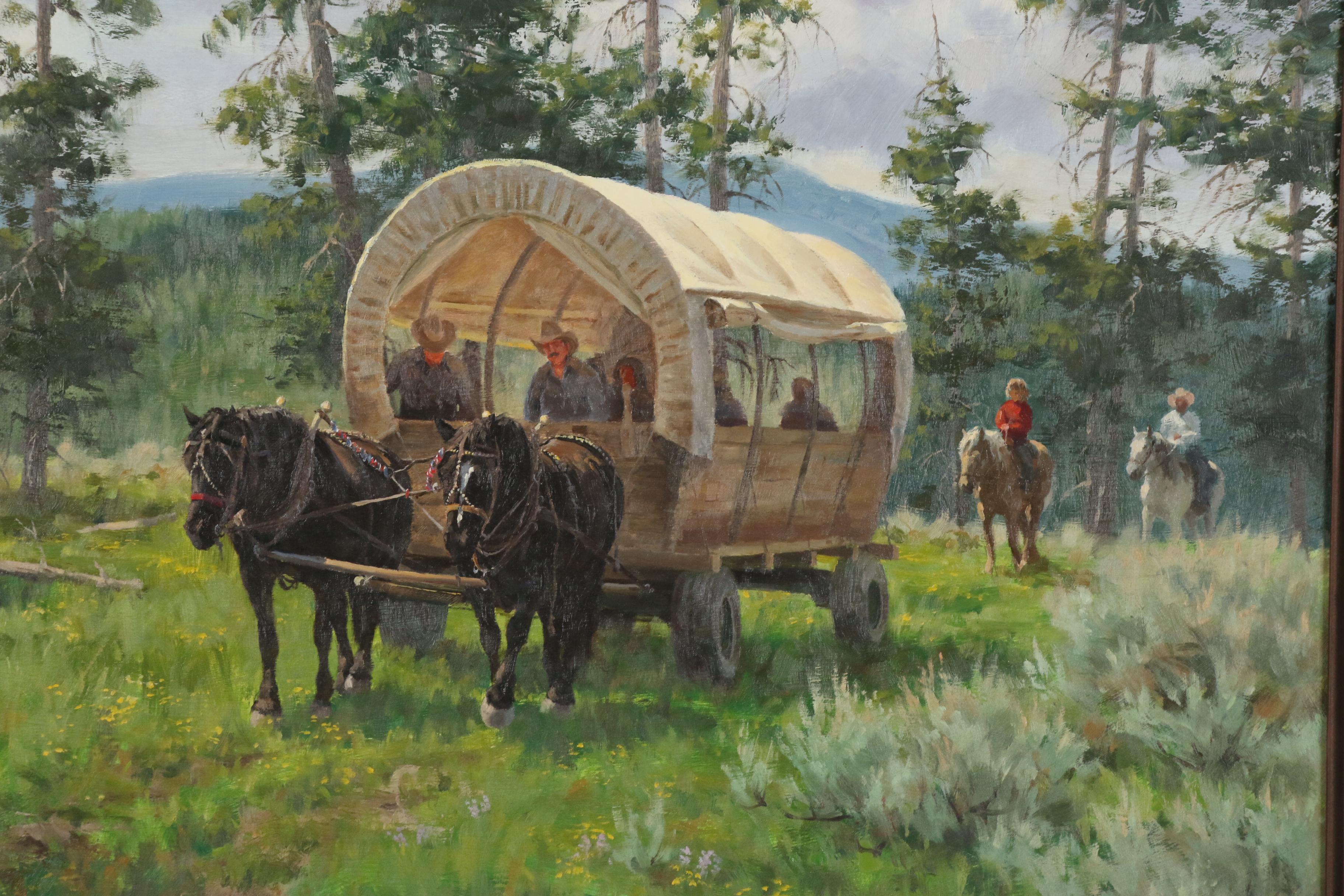 Dwayne Brech Western Genre Oil Painting of Covered Wagon