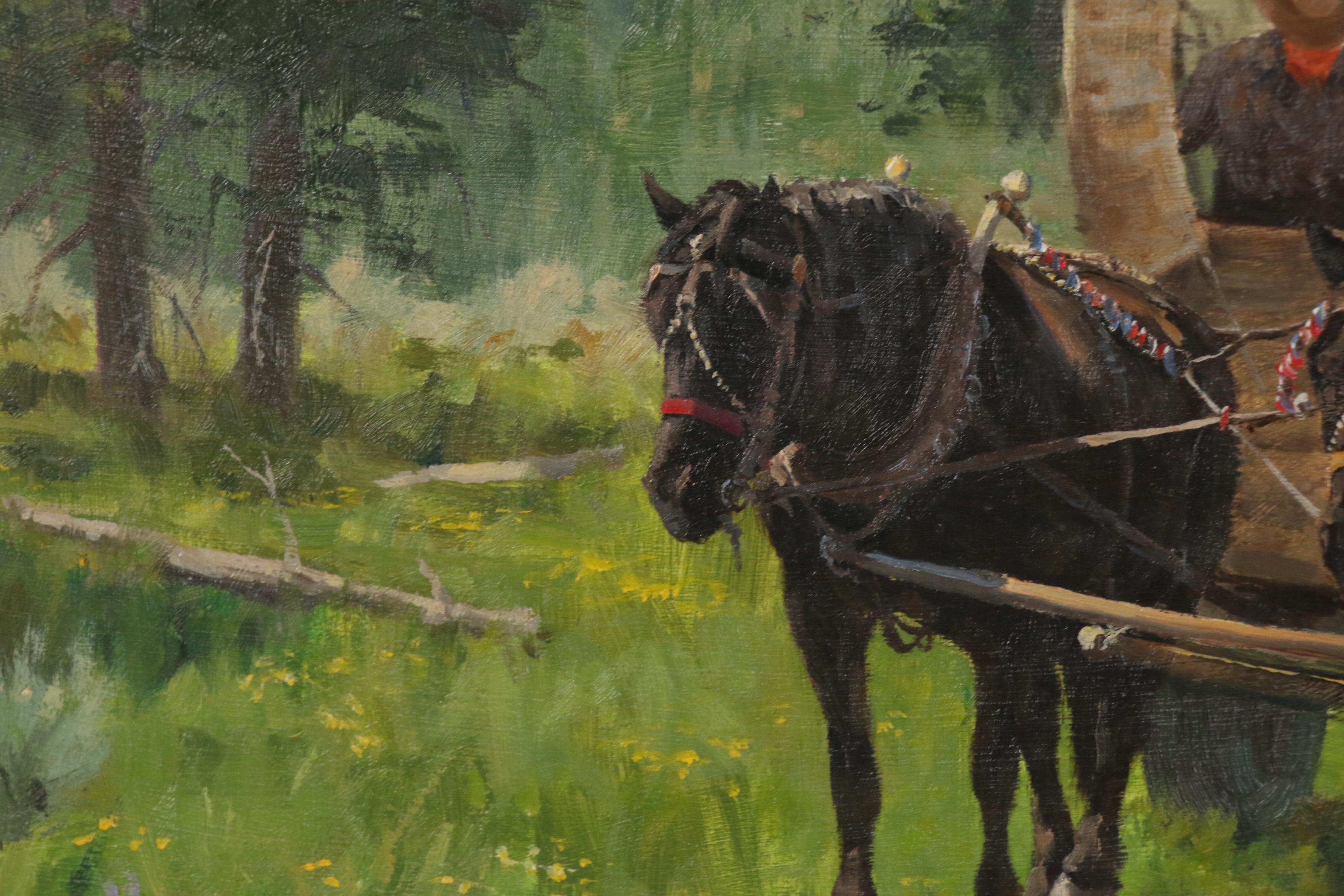 Dwayne Brech Western Genre Oil Painting of Covered Wagon