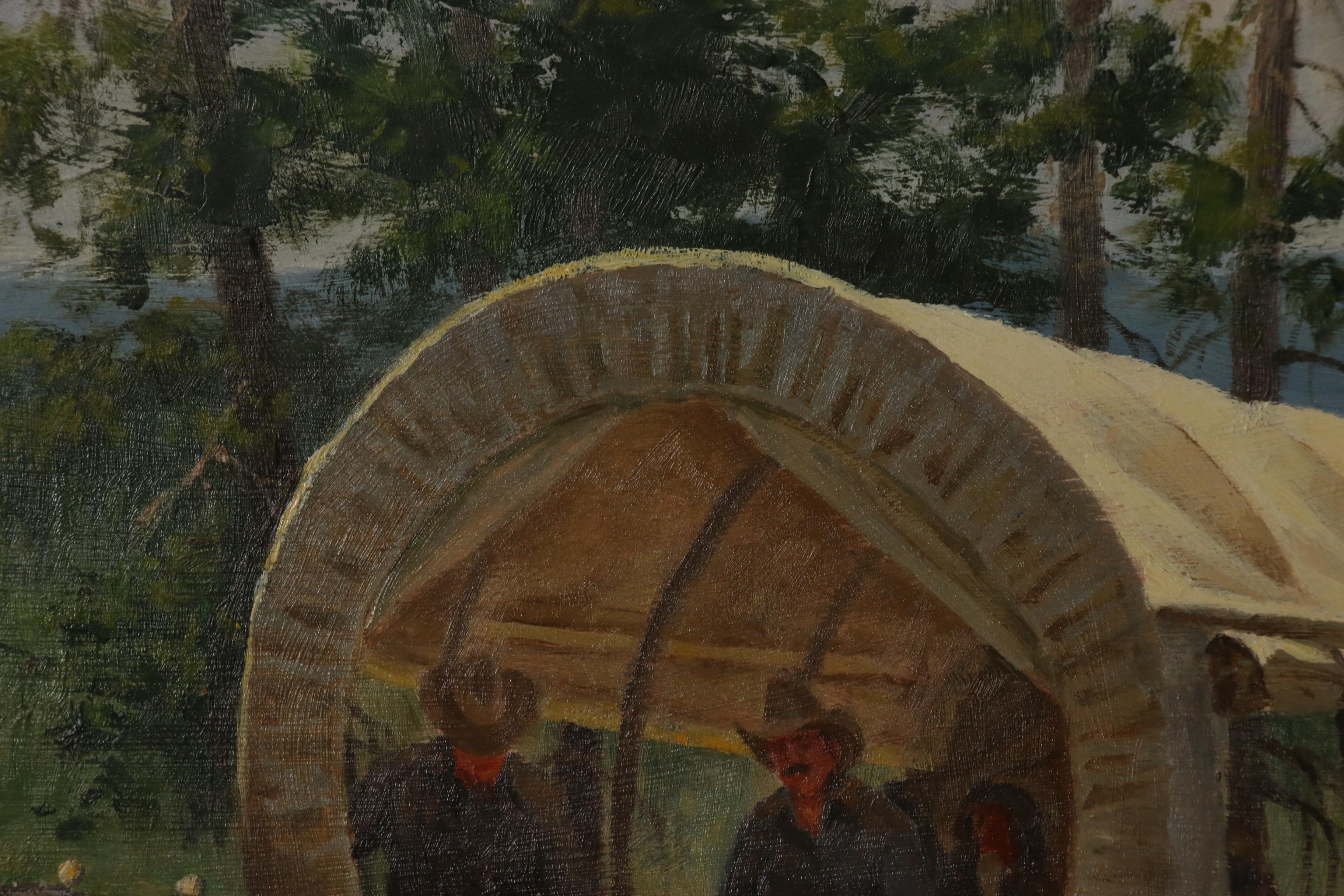 Dwayne Brech Western Genre Oil Painting of Covered Wagon