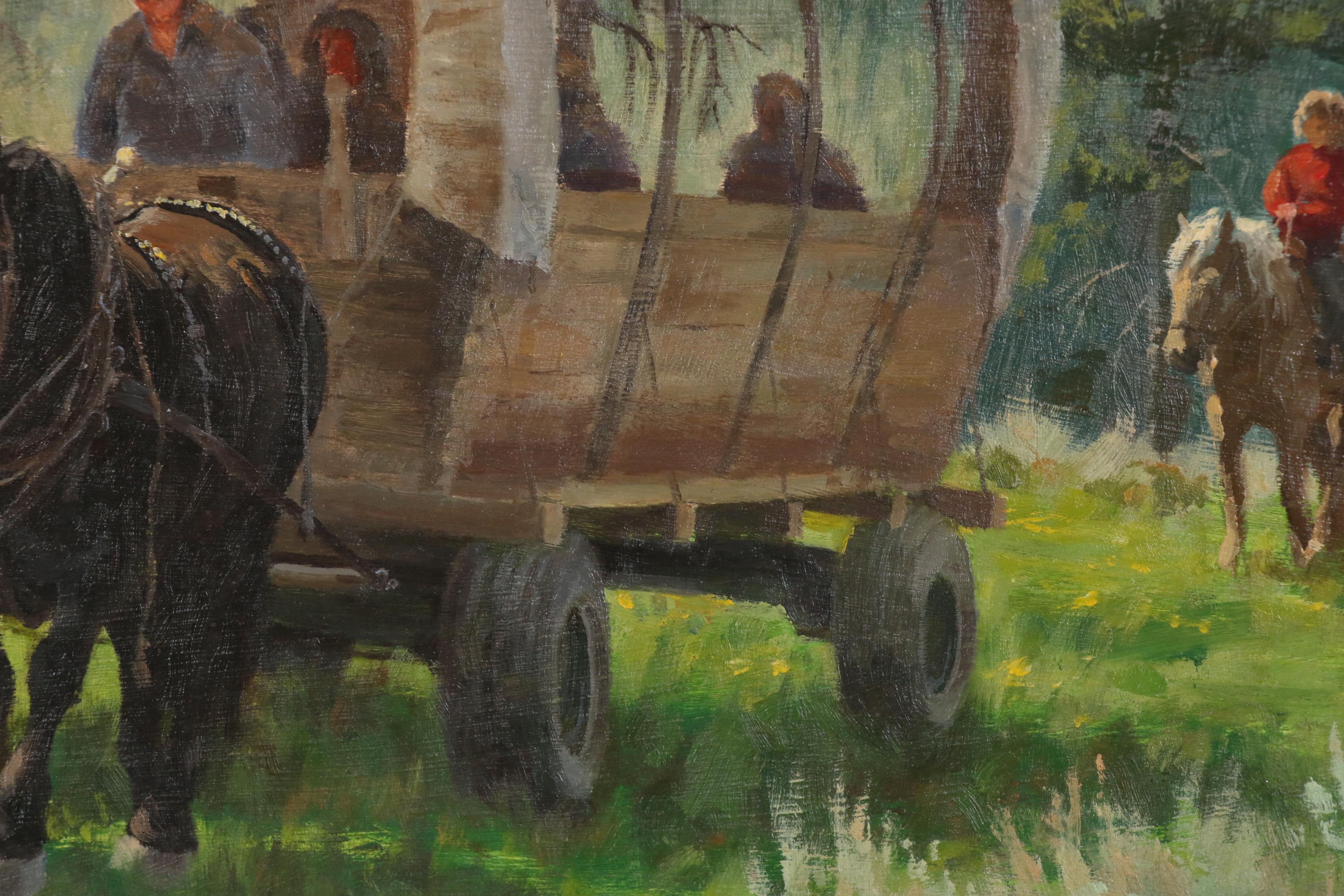 Dwayne Brech Western Genre Oil Painting of Covered Wagon