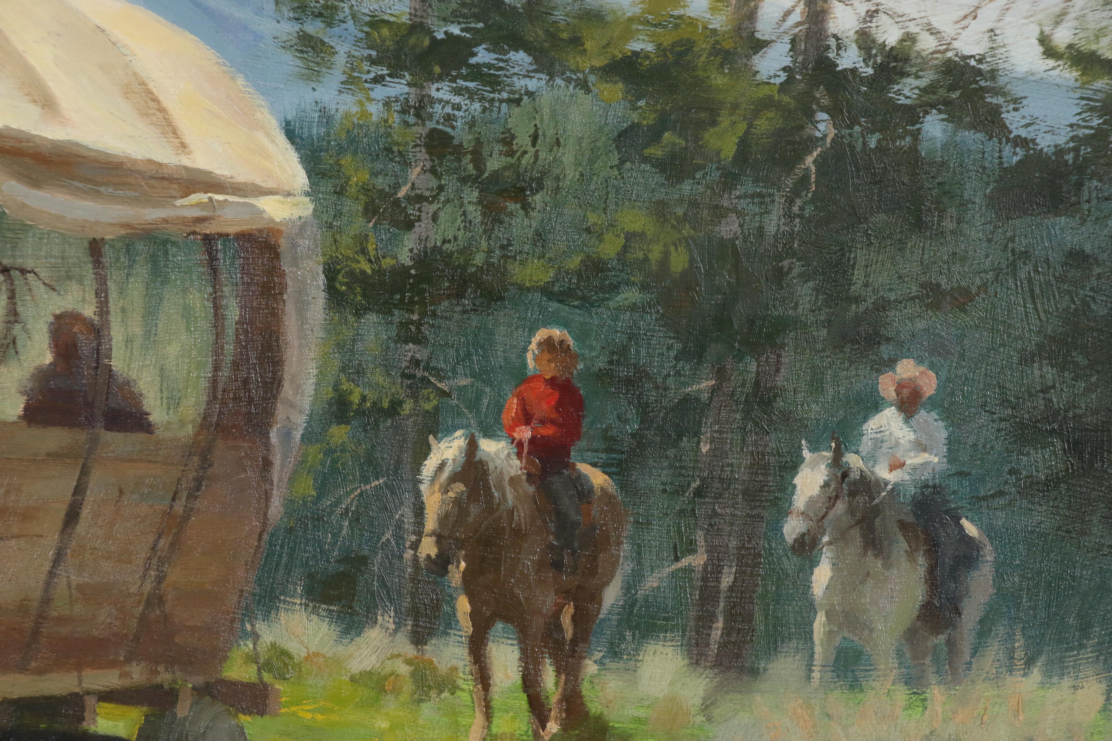 Dwayne Brech Western Genre Oil Painting of Covered Wagon