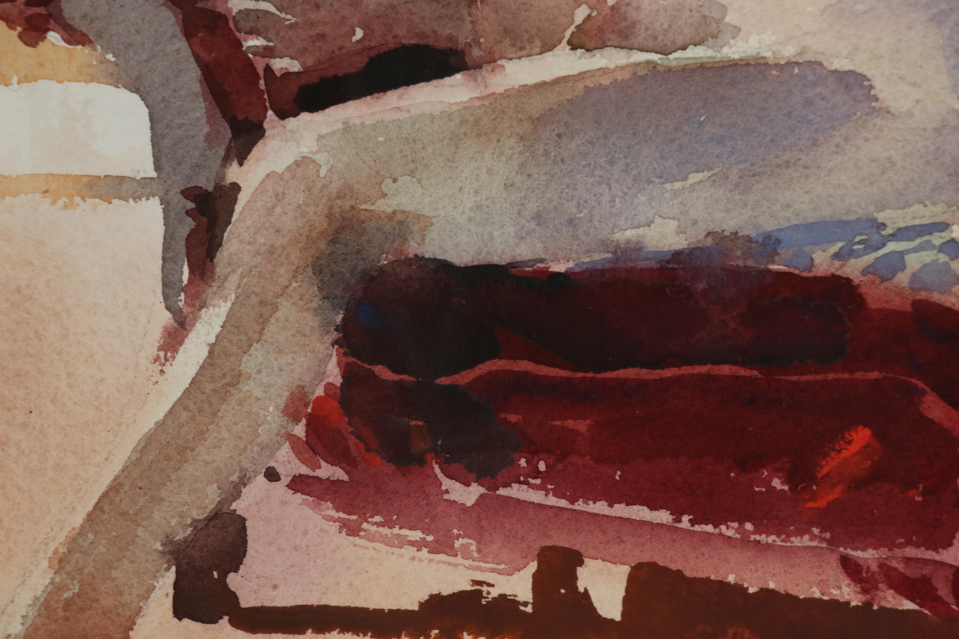 Figural Watercolor Painting of Seated Female Nude