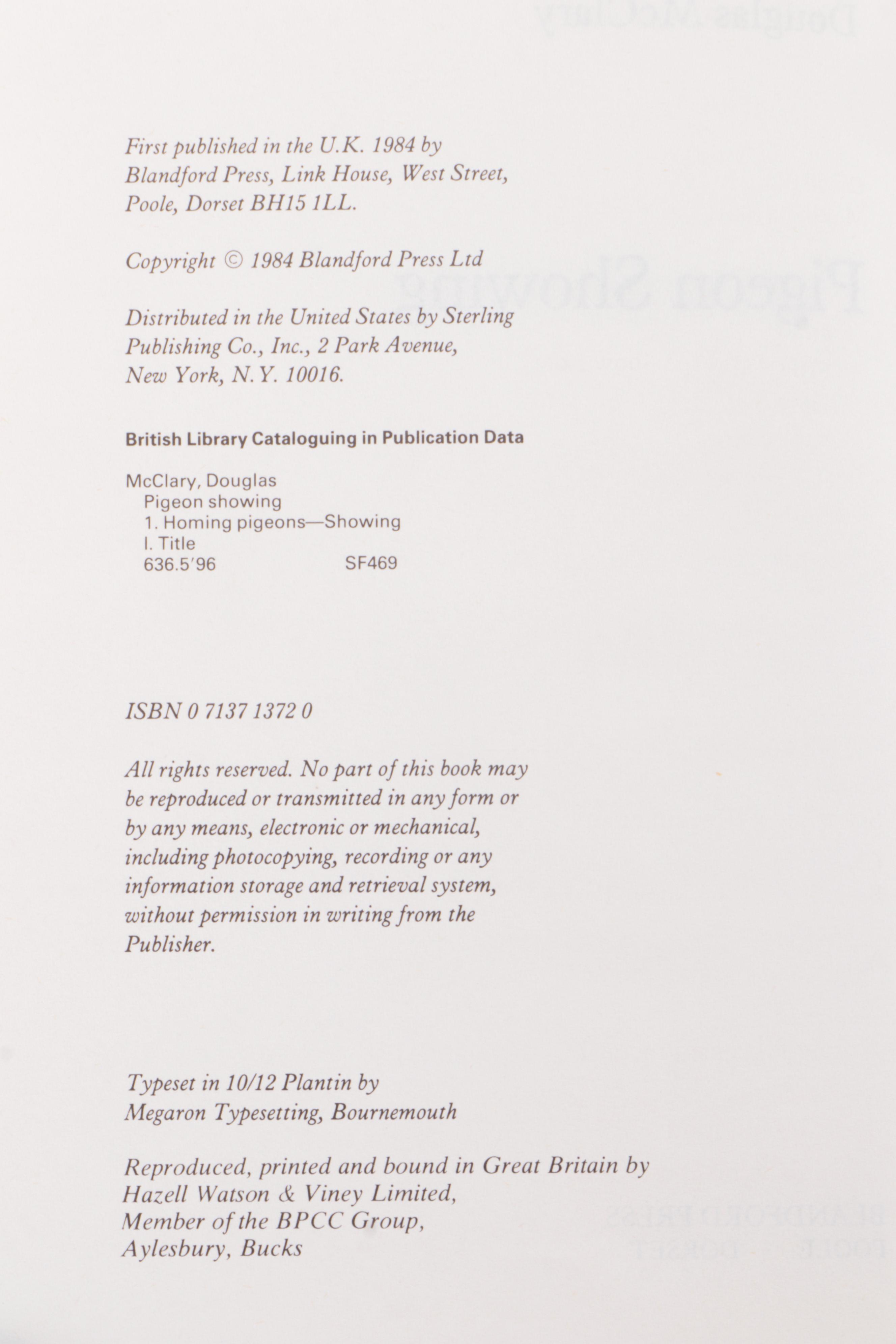 Pigeon Showing and Racing Books Featuring 1954 "The Sport of Pigeon Racing"