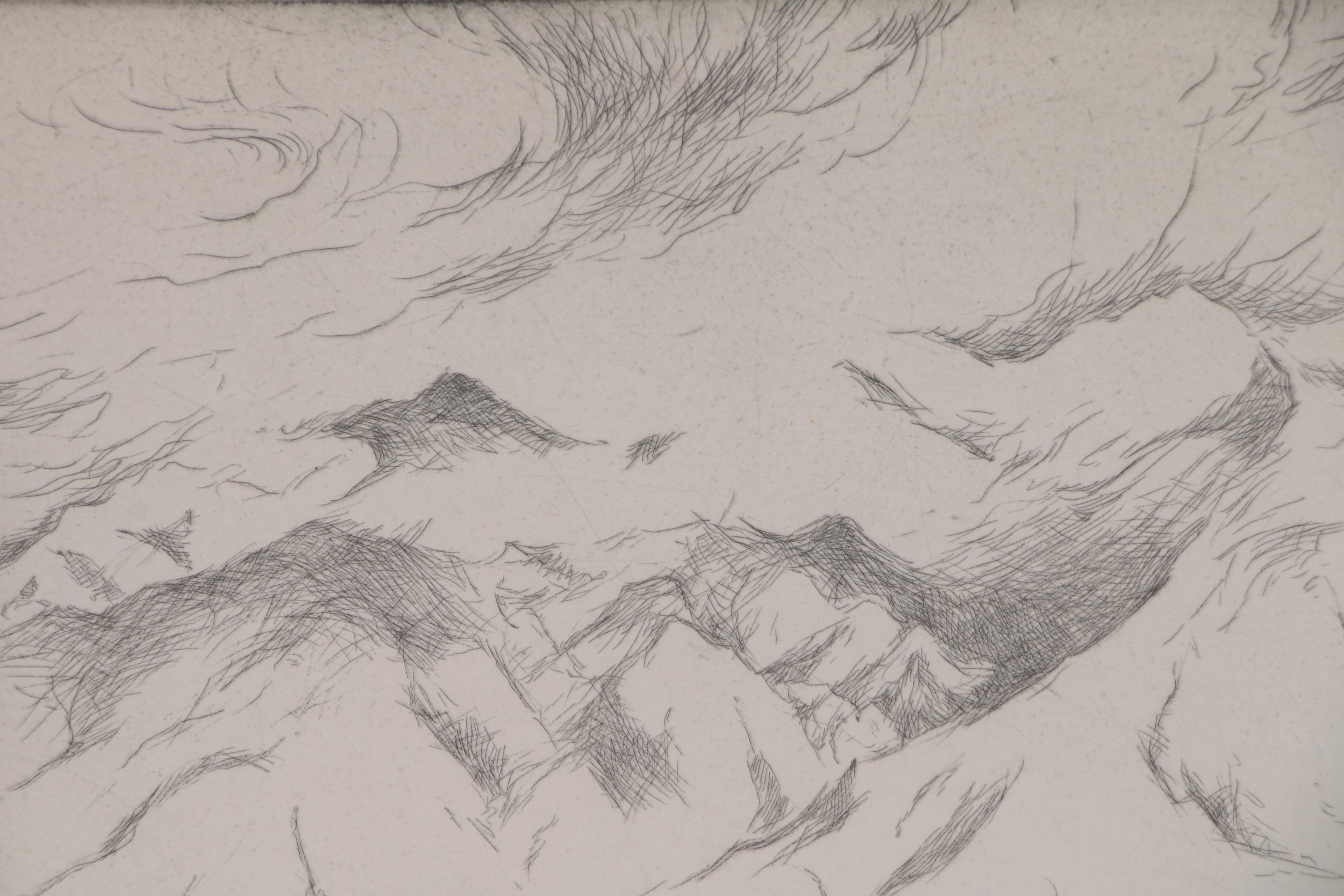 Gene Kloss Drypoint Etching "Hunters in the Snow"