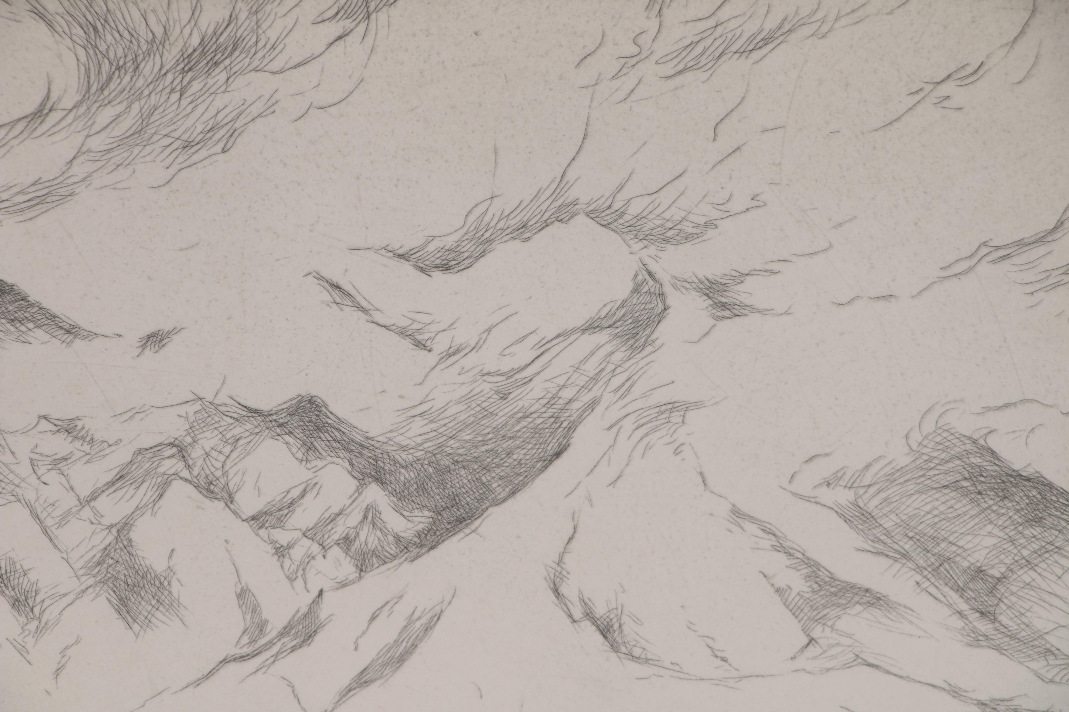 Gene Kloss Drypoint Etching "Hunters in the Snow"