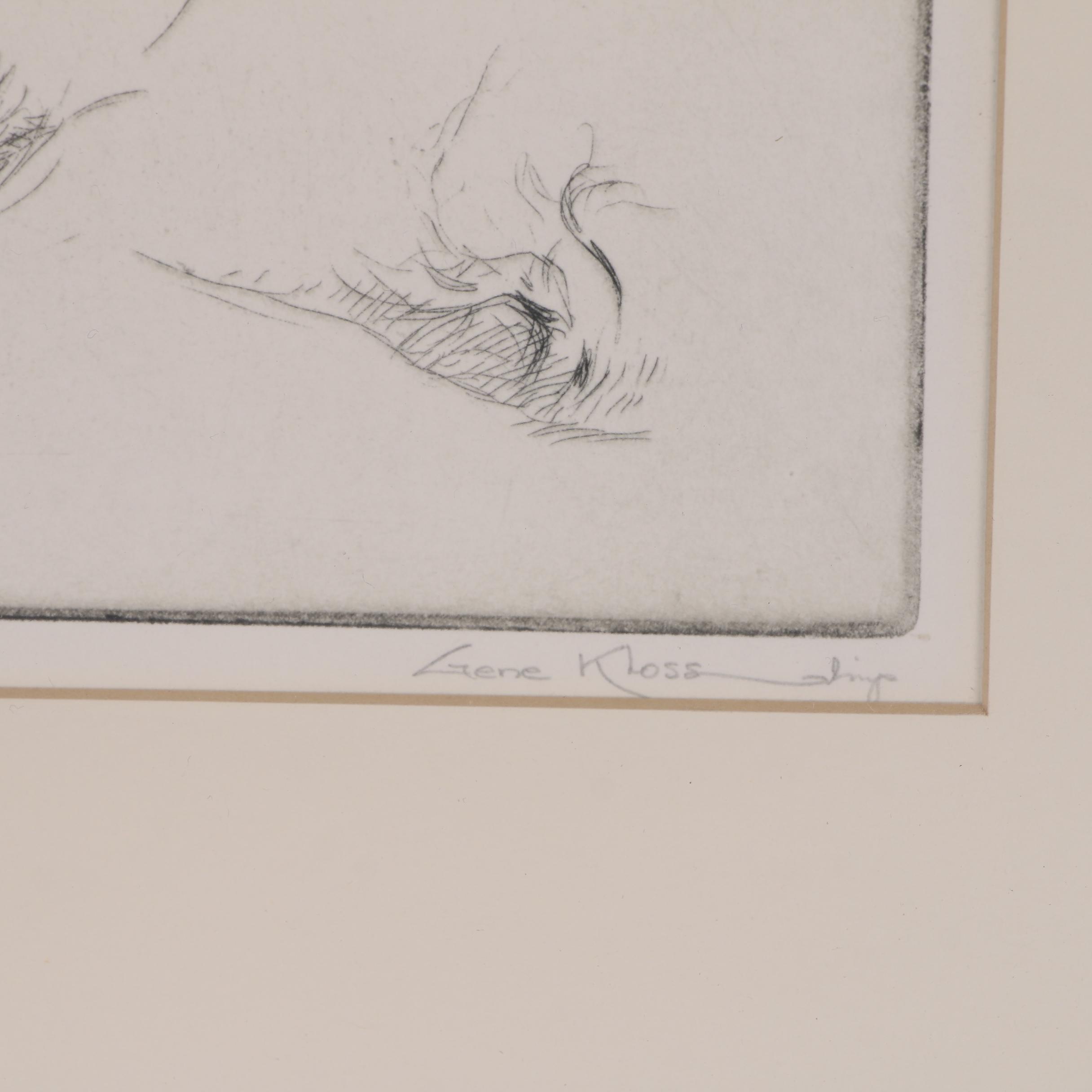 Gene Kloss Drypoint Etching "Hunters in the Snow"