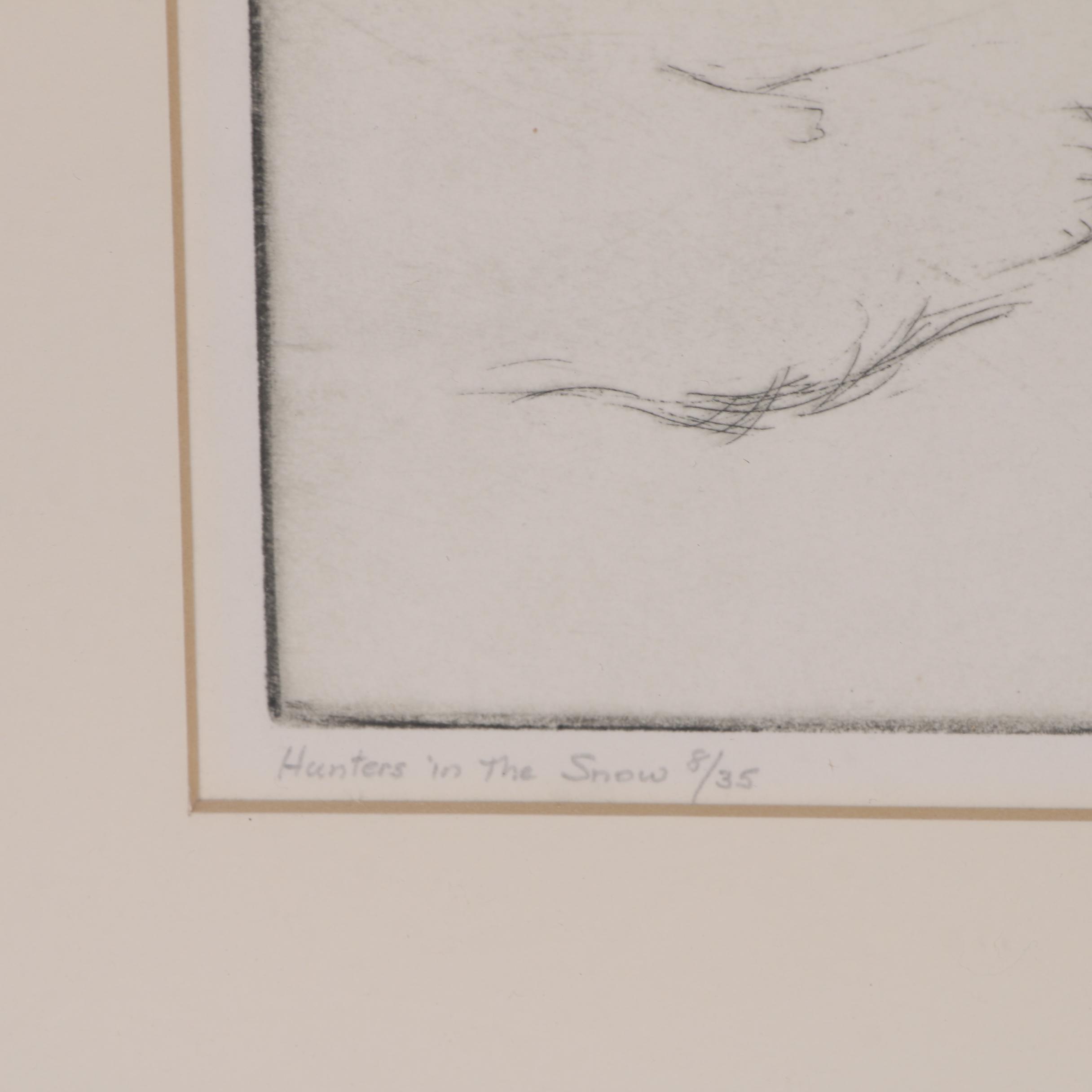 Gene Kloss Drypoint Etching "Hunters in the Snow"