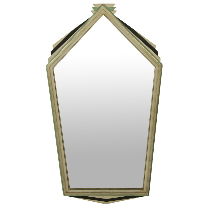 Art Deco Polychrome Painted Wall Mirror, Early to Mid 20th Century