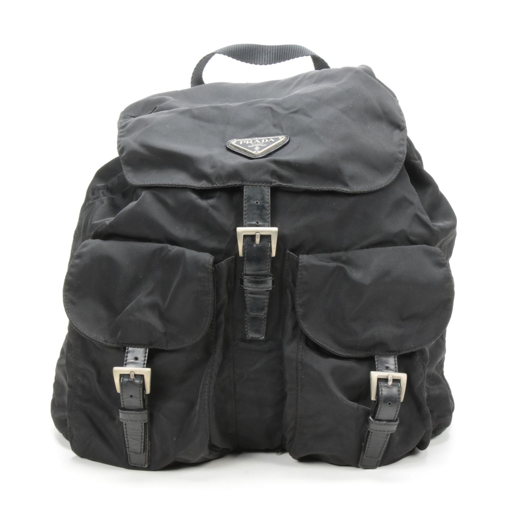 Prada Black Tessuto Nylon and Leather Backpack Purse