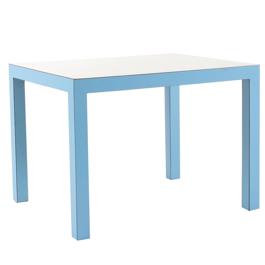 Parsons Style Blue and White Laminate End Table, Mid-20th Century