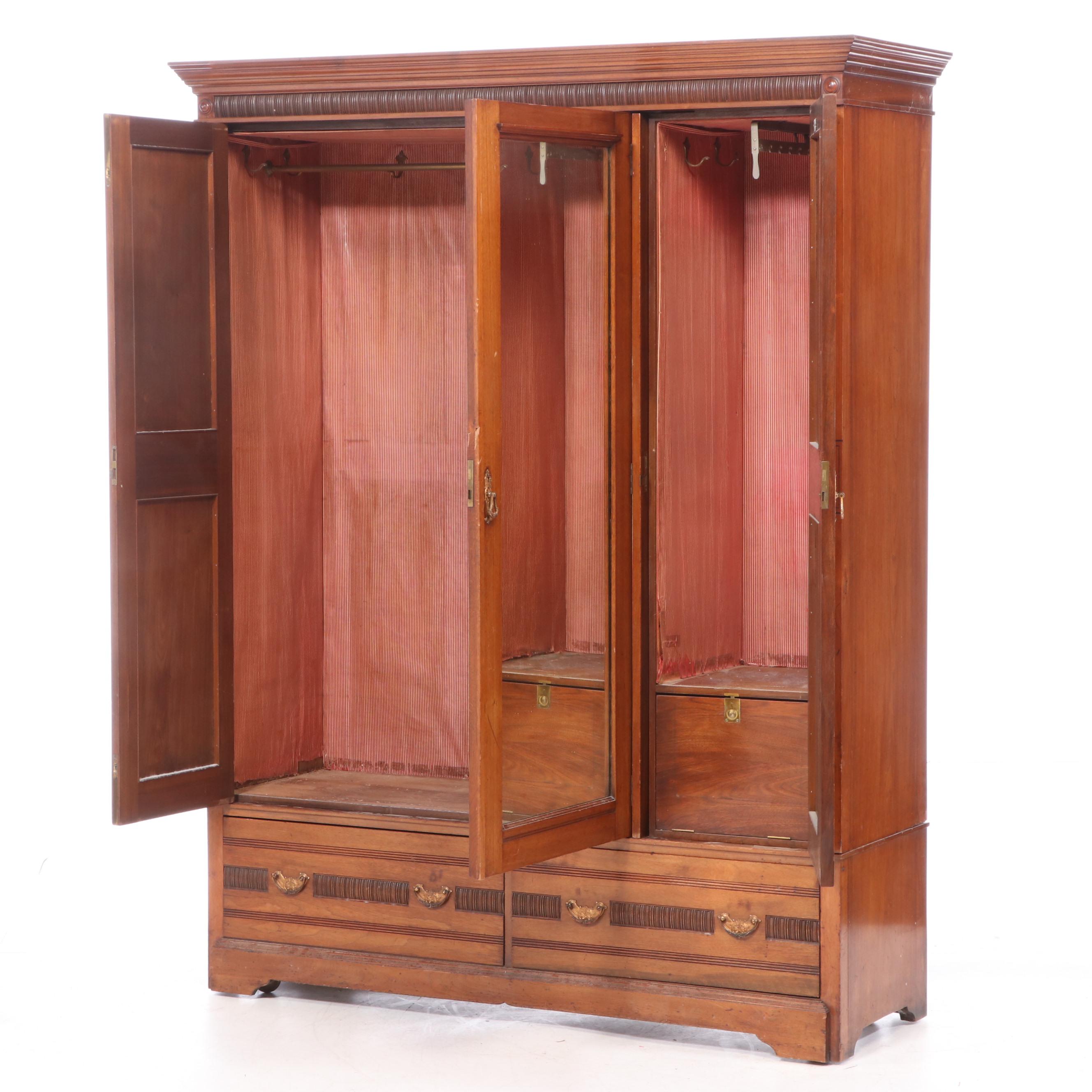 T. Simpson & Sons Victorian Eastlake Walnut Wardrobe, Late 19th Century
