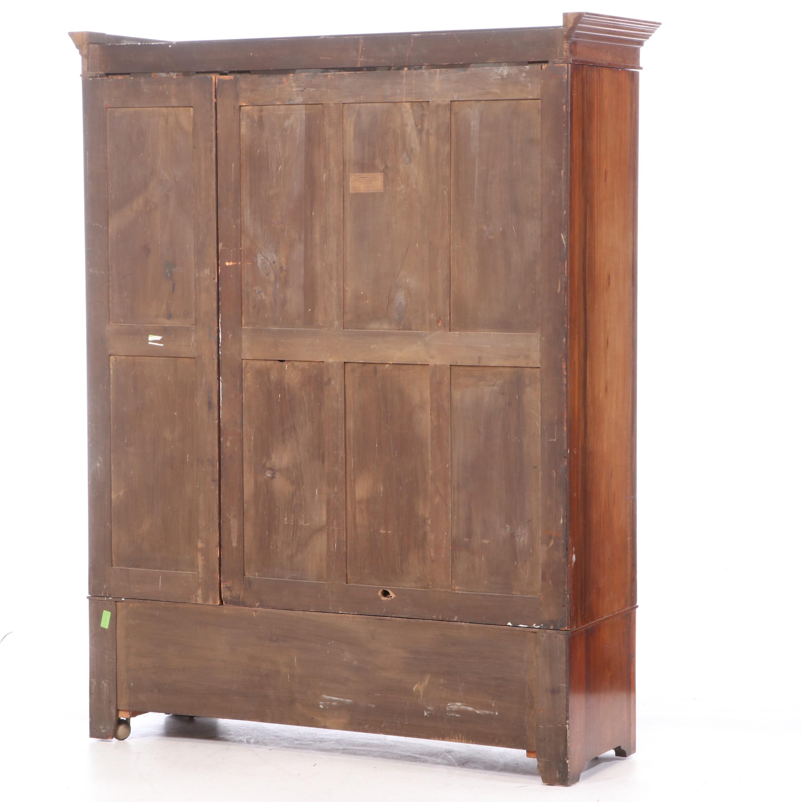 T. Simpson & Sons Victorian Eastlake Walnut Wardrobe, Late 19th Century
