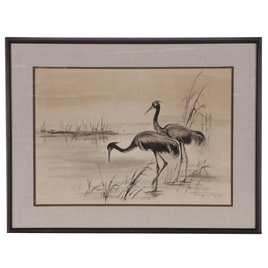 Ink Painting of Cranes, Late 20th Century
