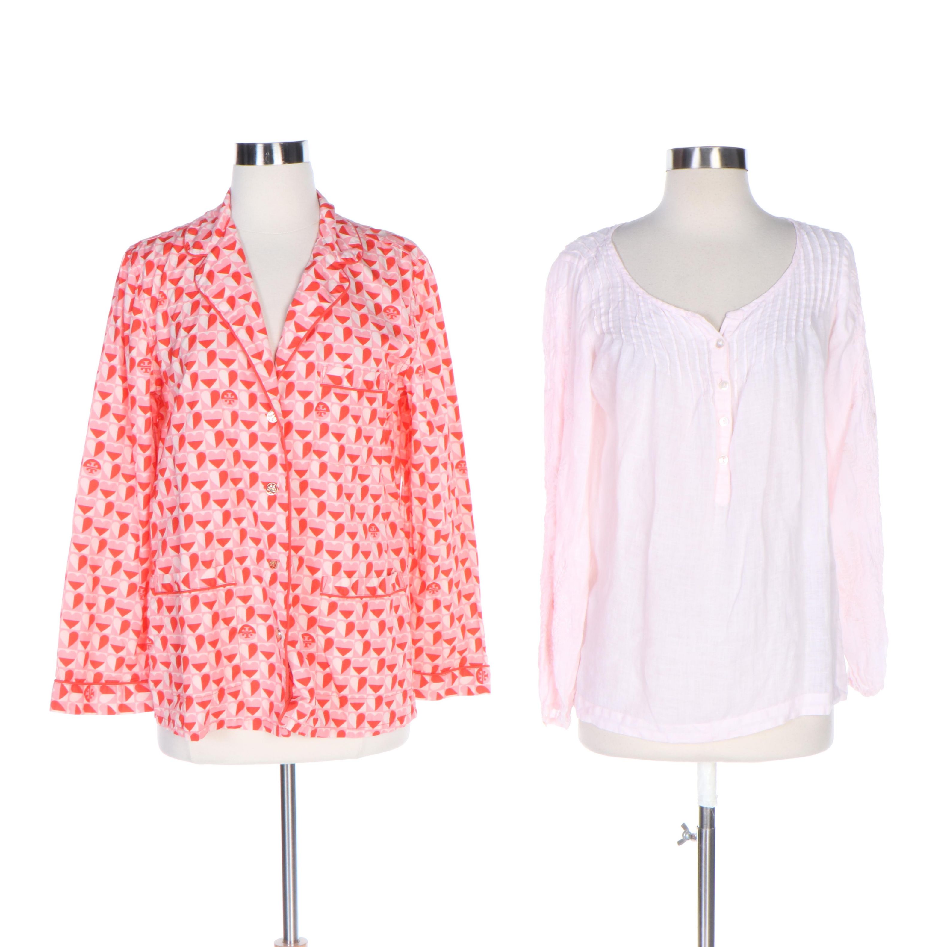 Calypso Embroidered Linen Blouse and Tory Burch Heart Print Pajama Top