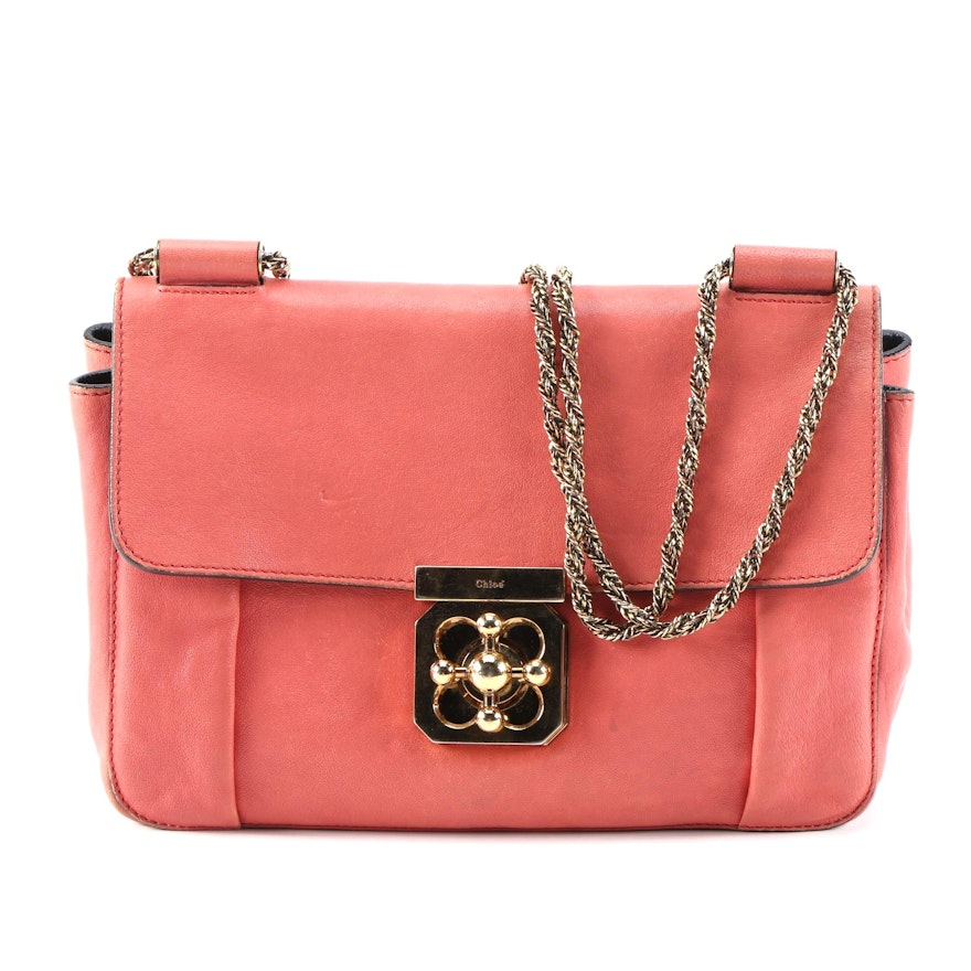 Chloé Elsie Chain Shoulder Bag in Coral Orange Leather with Chain Strap