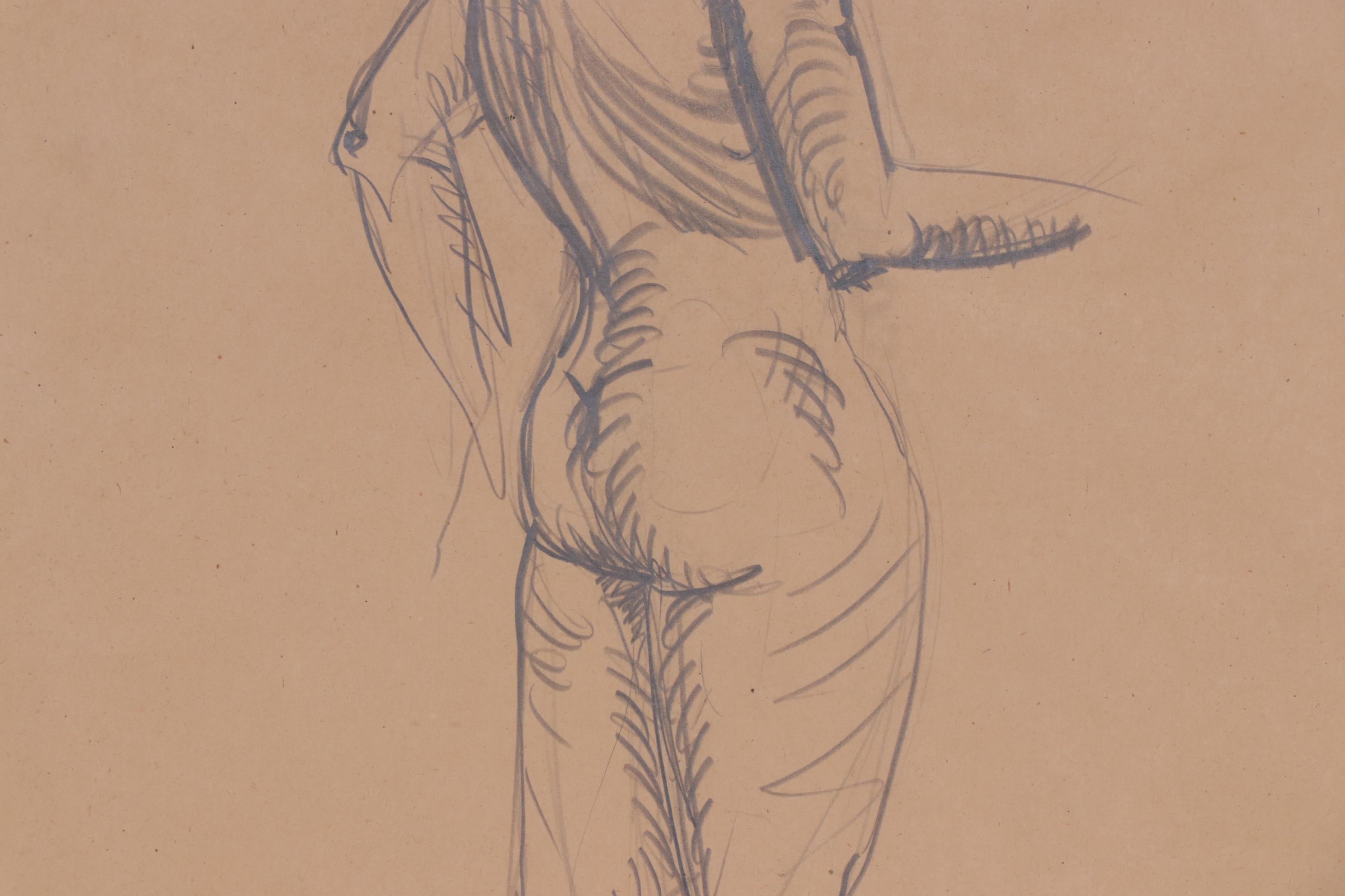 Nude Female Charcoal Drawing in the Style of Henri Matisse, Mid-20th Century