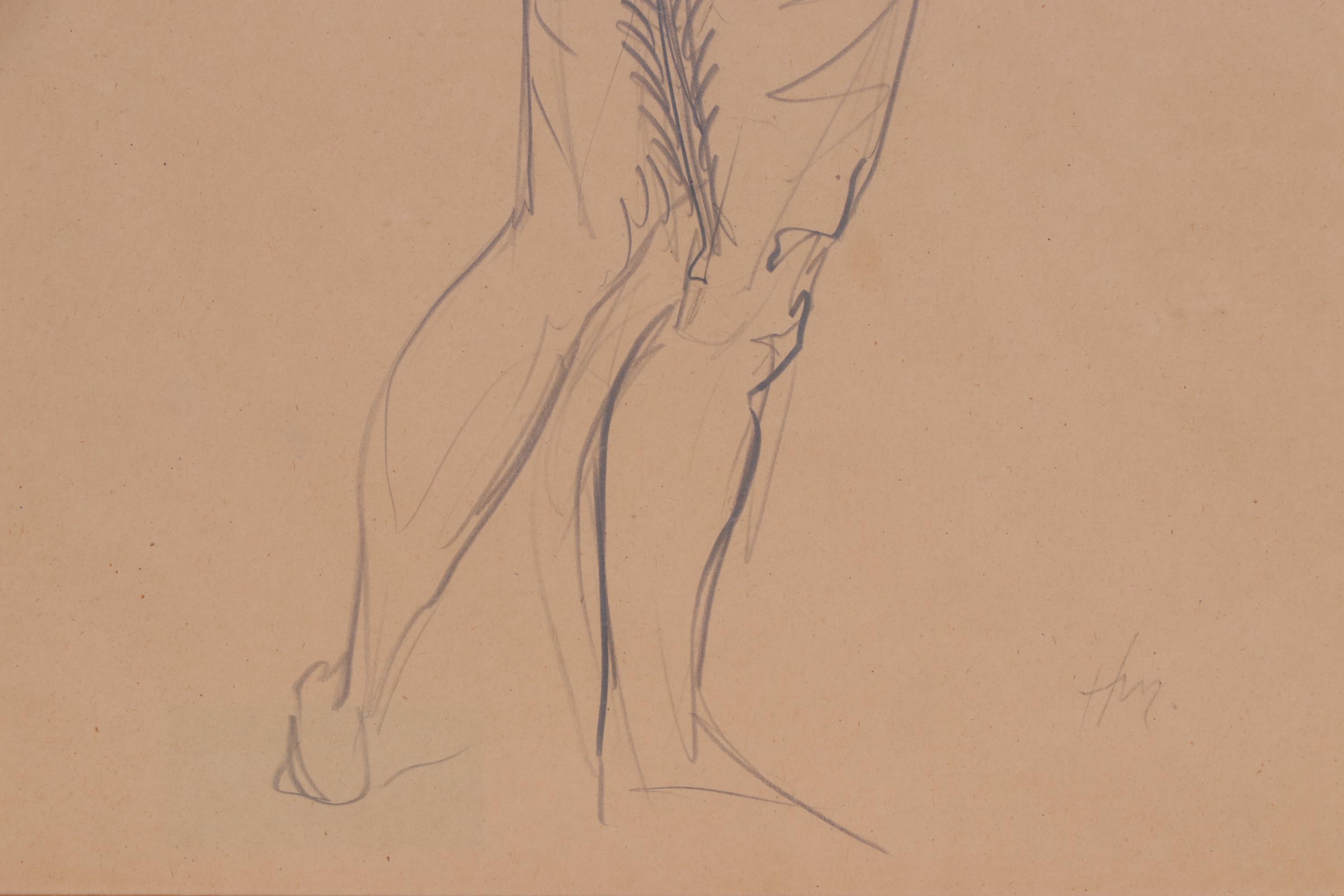 Nude Female Charcoal Drawing in the Style of Henri Matisse, Mid-20th Century