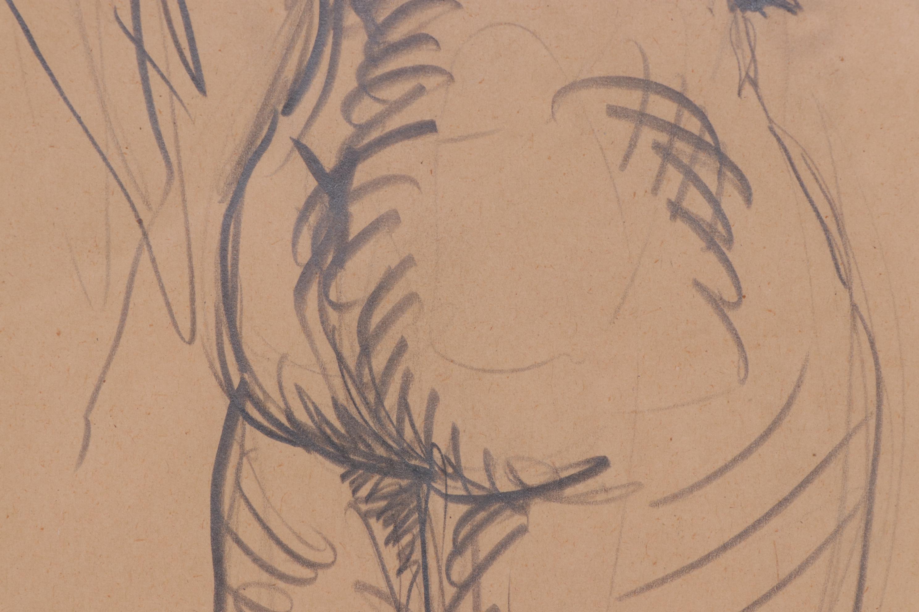 Nude Female Charcoal Drawing in the Style of Henri Matisse, Mid-20th Century