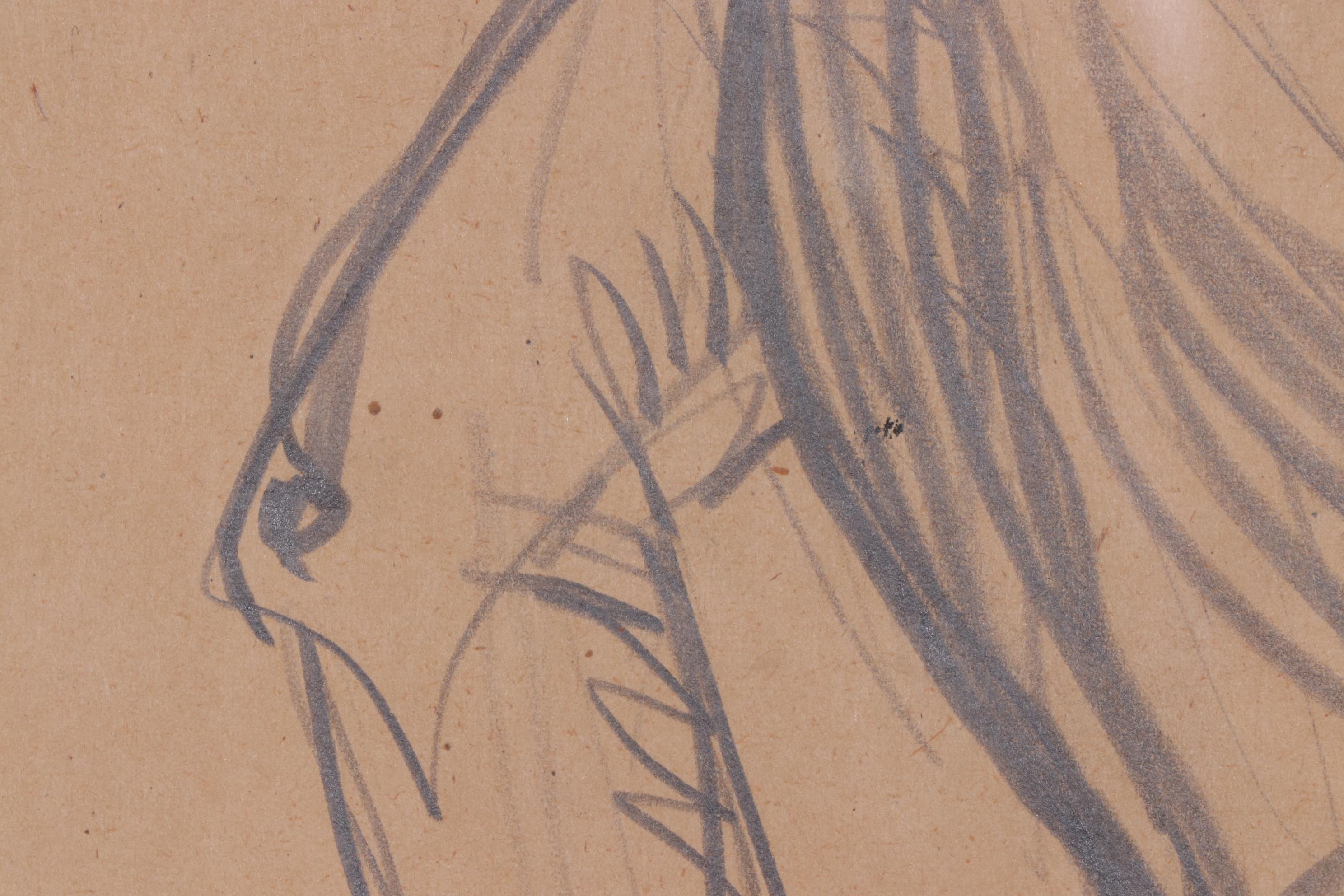 Nude Female Charcoal Drawing in the Style of Henri Matisse, Mid-20th Century