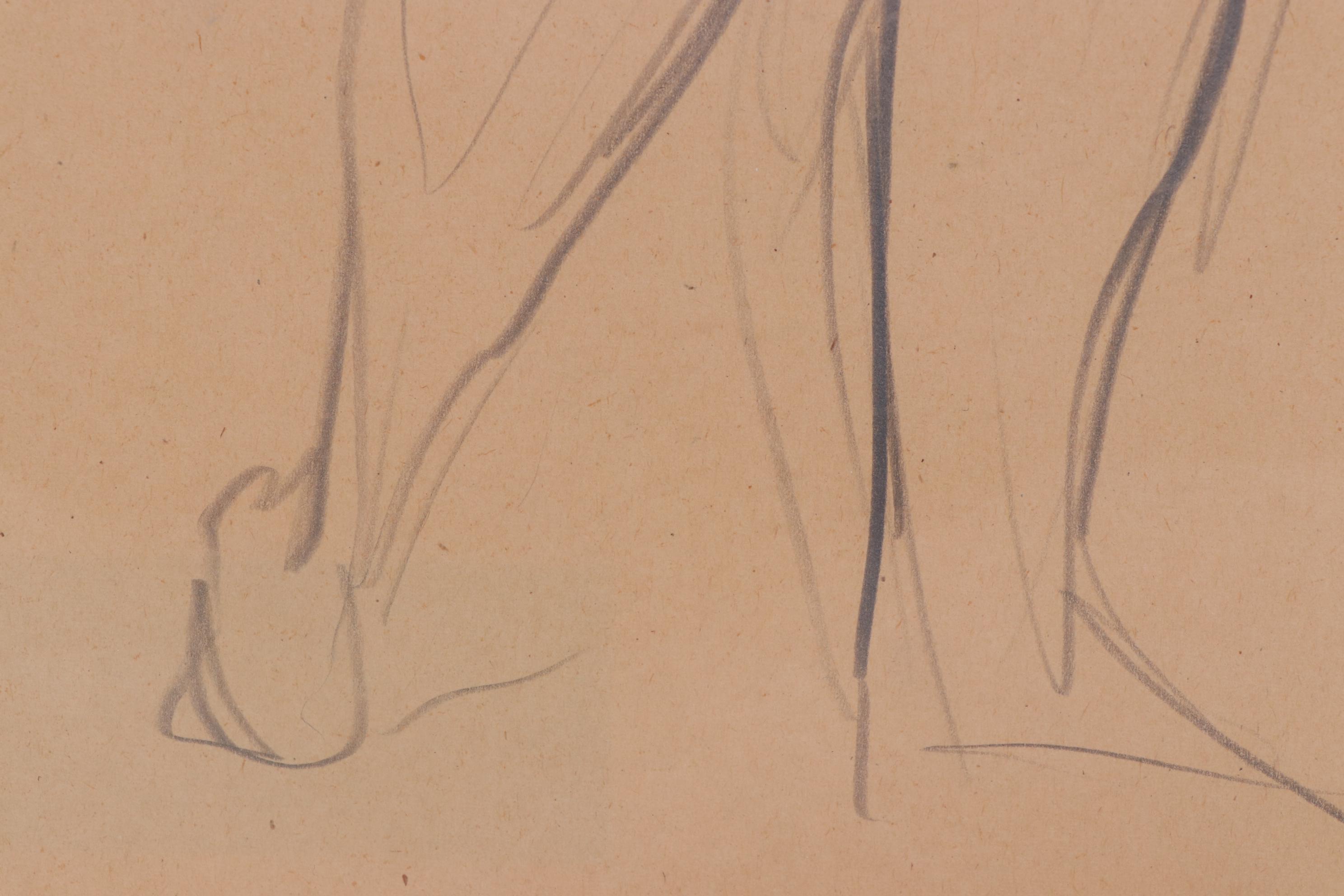 Nude Female Charcoal Drawing in the Style of Henri Matisse, Mid-20th Century