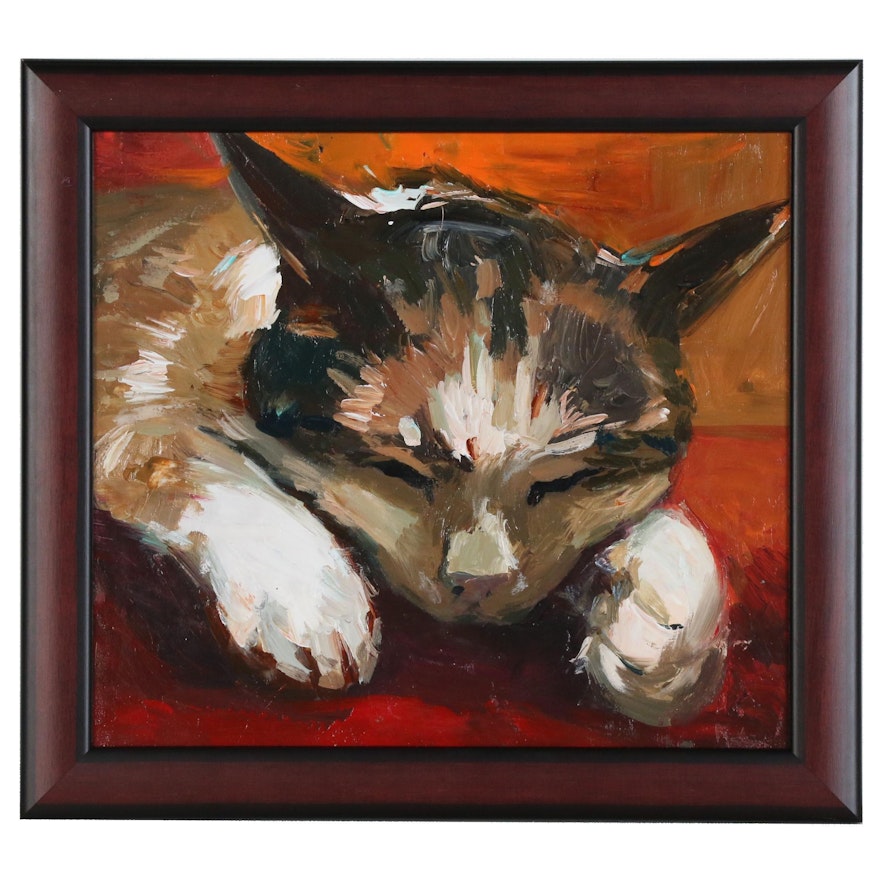 Adam Deda Oil Painting "Sleeping Cat"