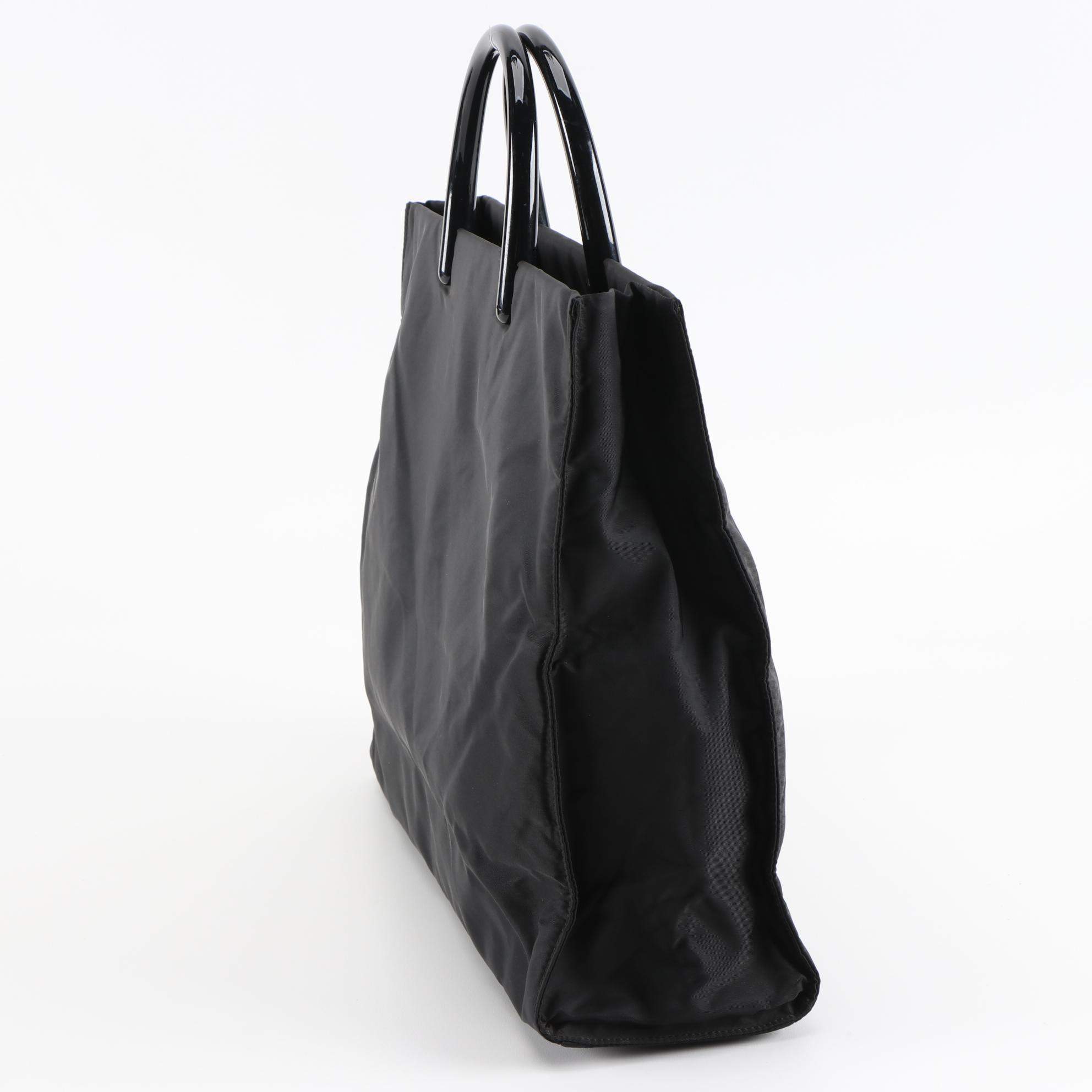 Prada Black Tessuto Nylon Structured Tote with Resin Handles