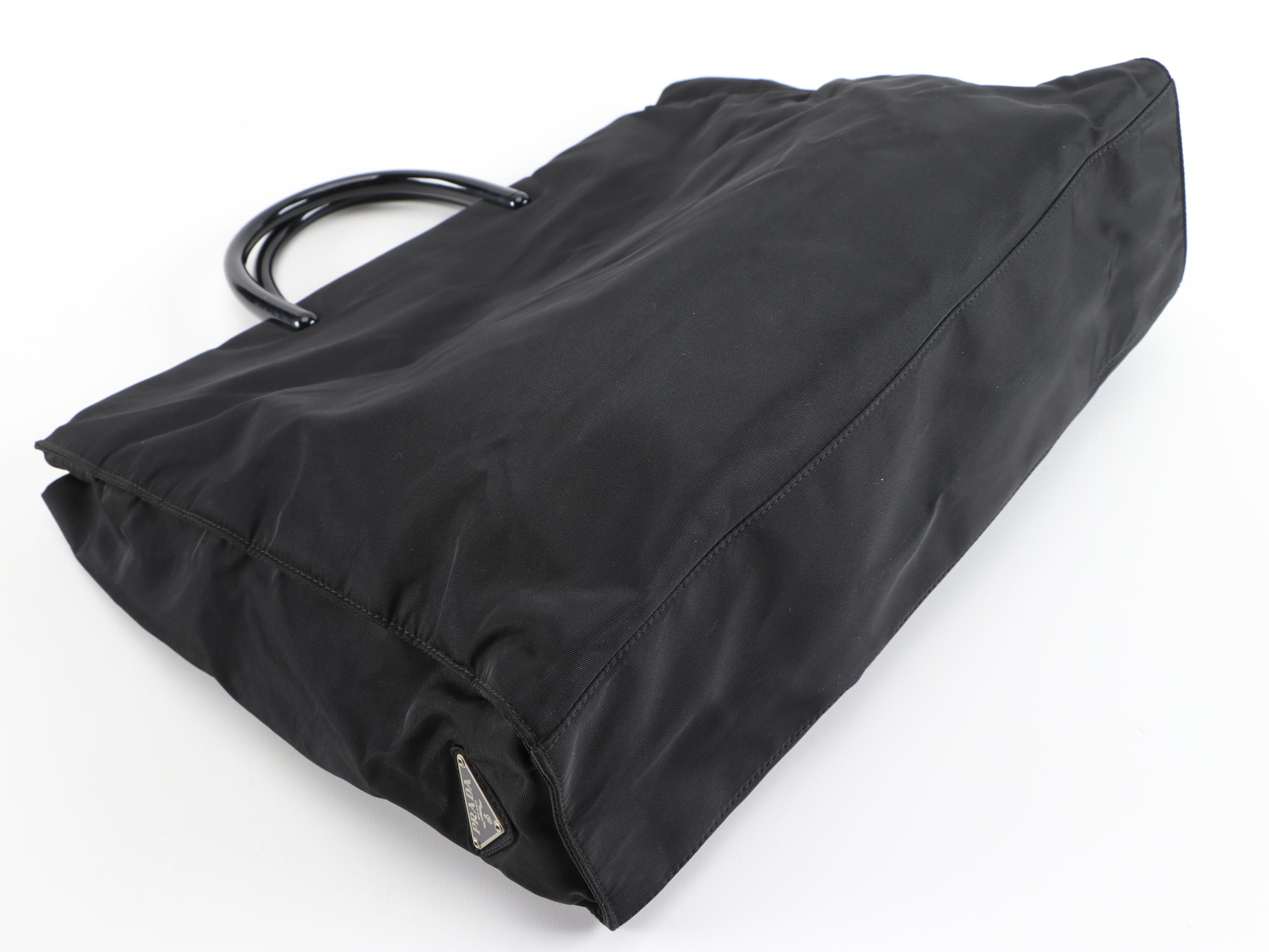 Prada Black Tessuto Nylon Structured Tote with Resin Handles