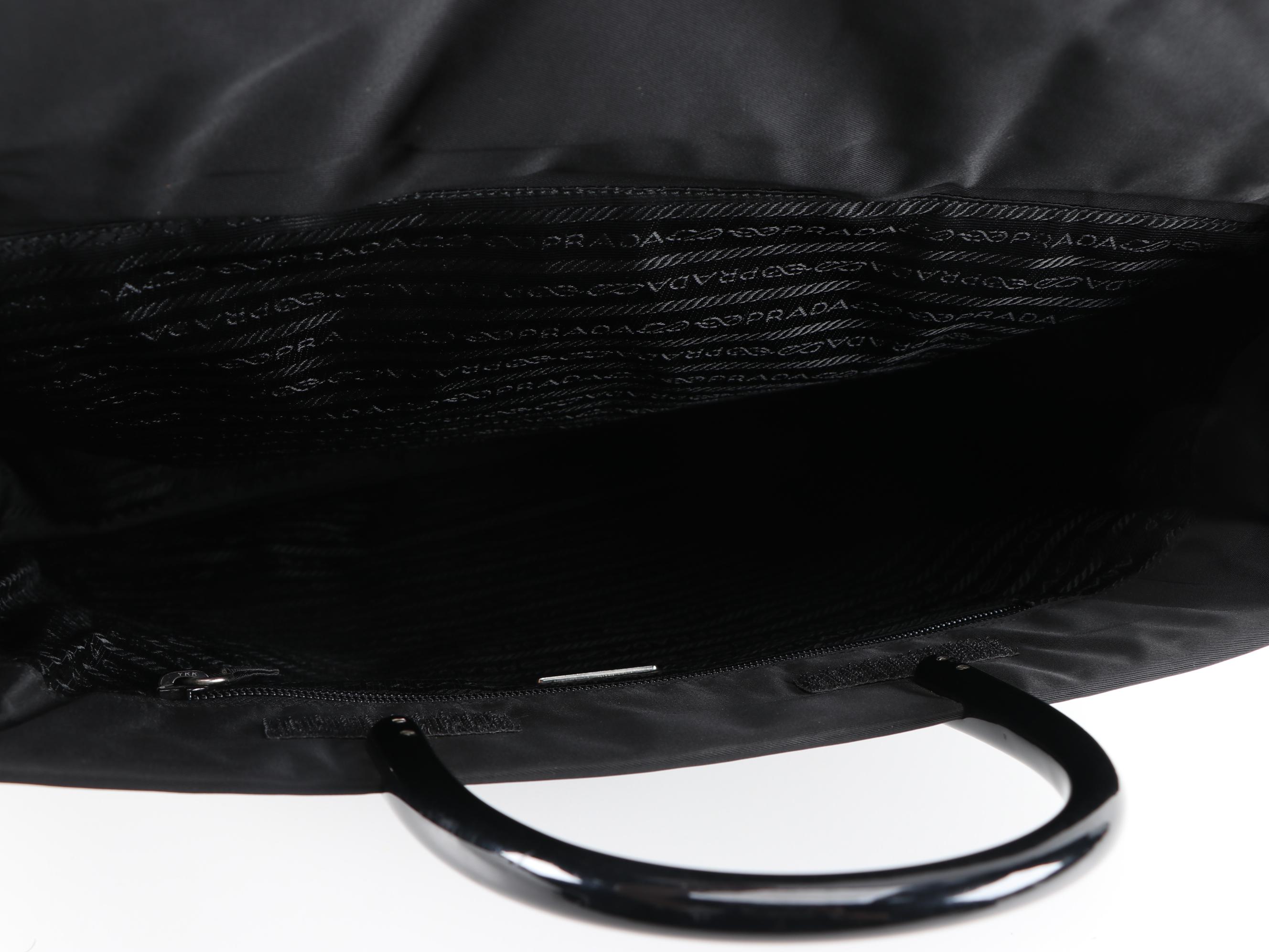 Prada Black Tessuto Nylon Structured Tote with Resin Handles