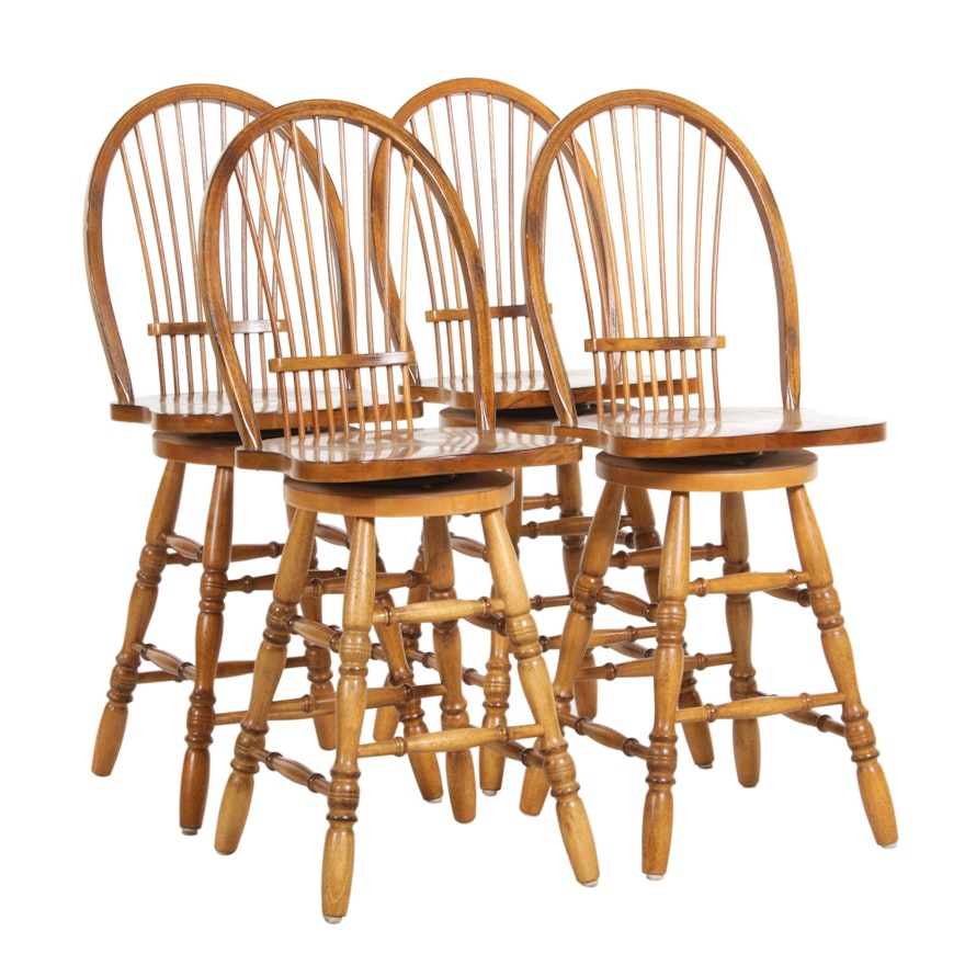 Windsor Style Spindle-Back Hardwood Swivel Bar Stools