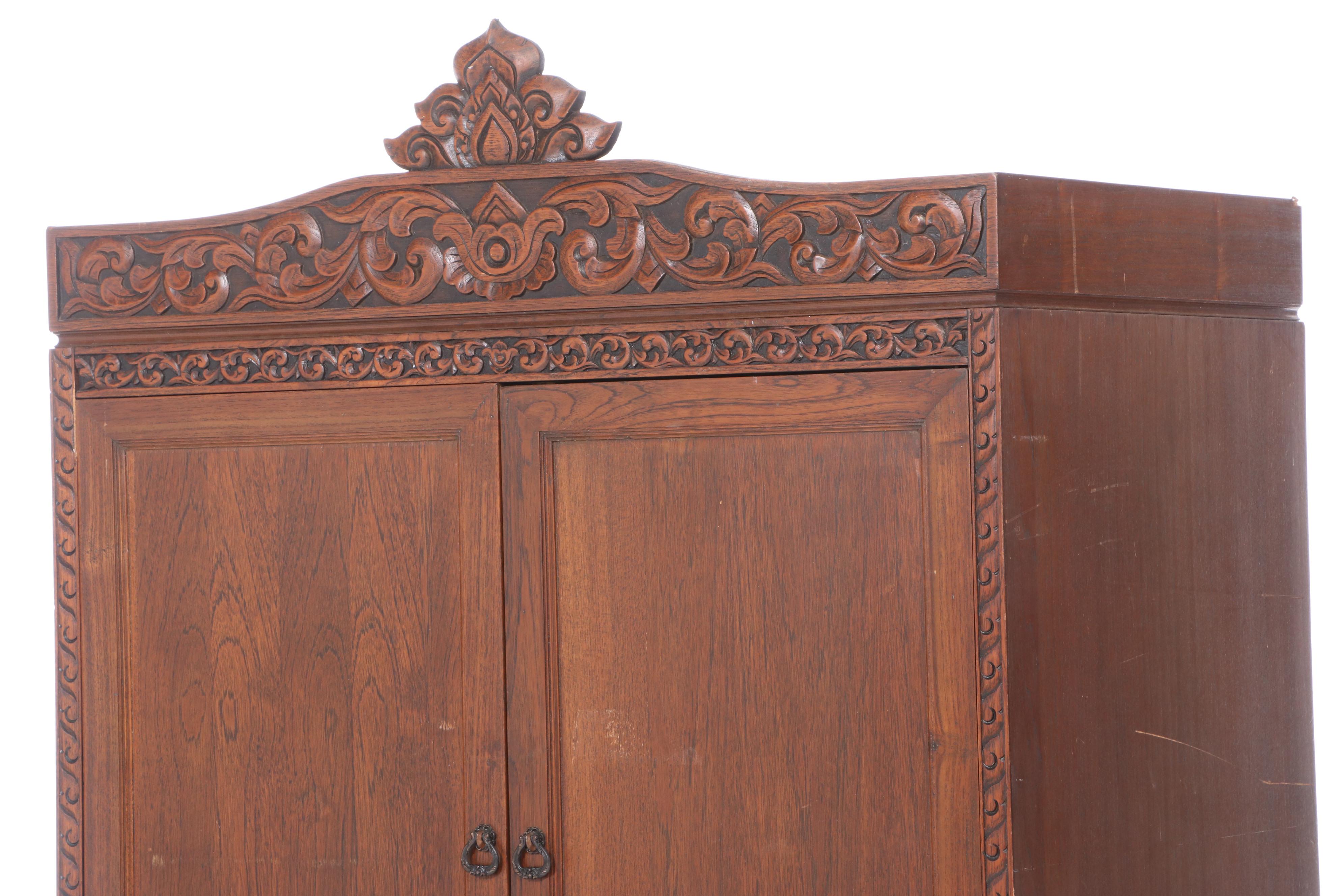 Carved Oak Wardrobe, Mid 20th Century