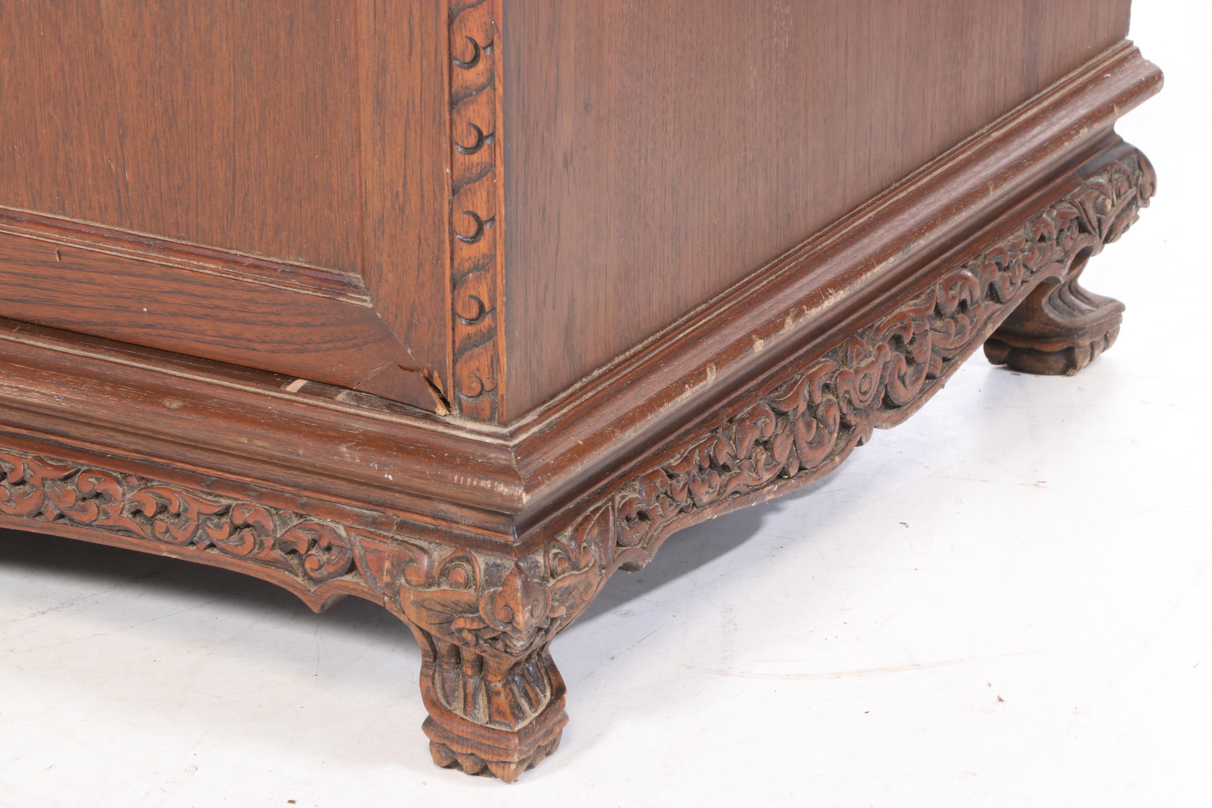 Carved Oak Wardrobe, Mid 20th Century