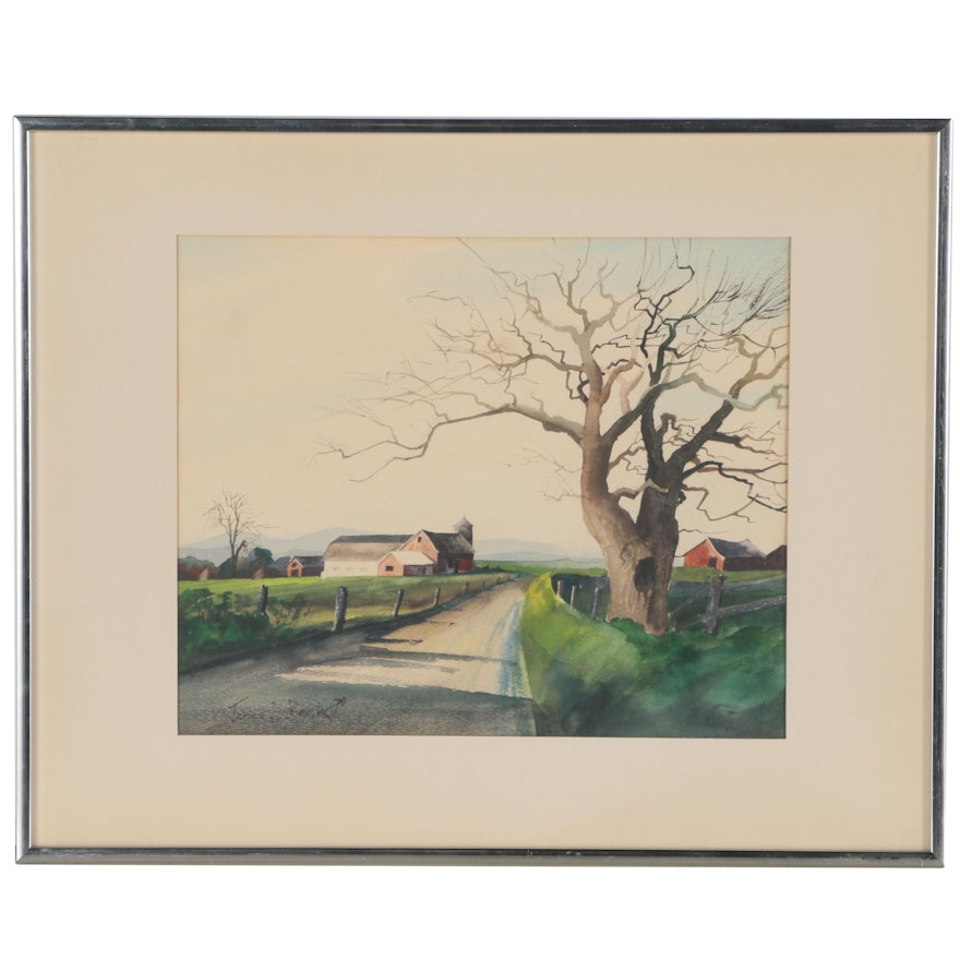 James D. Beck Watercolor Painting of a Country Road, 1970