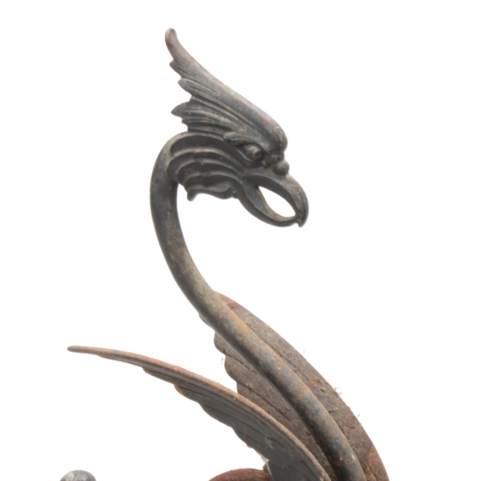 Pair of Bradley & Hubbard Cast Iron Griffin Fireplace Andirons