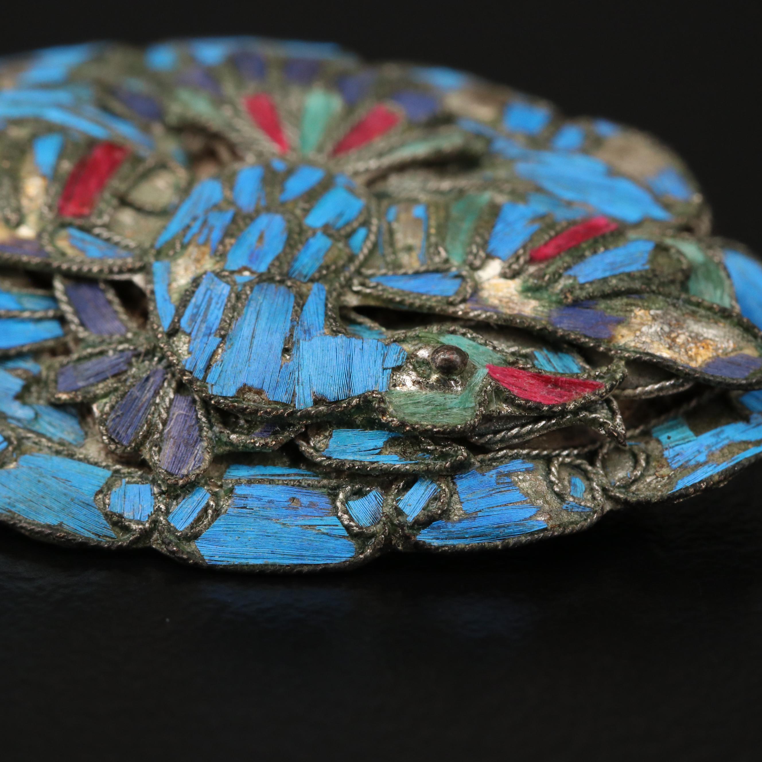 Antique Chinese Tian-tsiu and Enamel Brooch