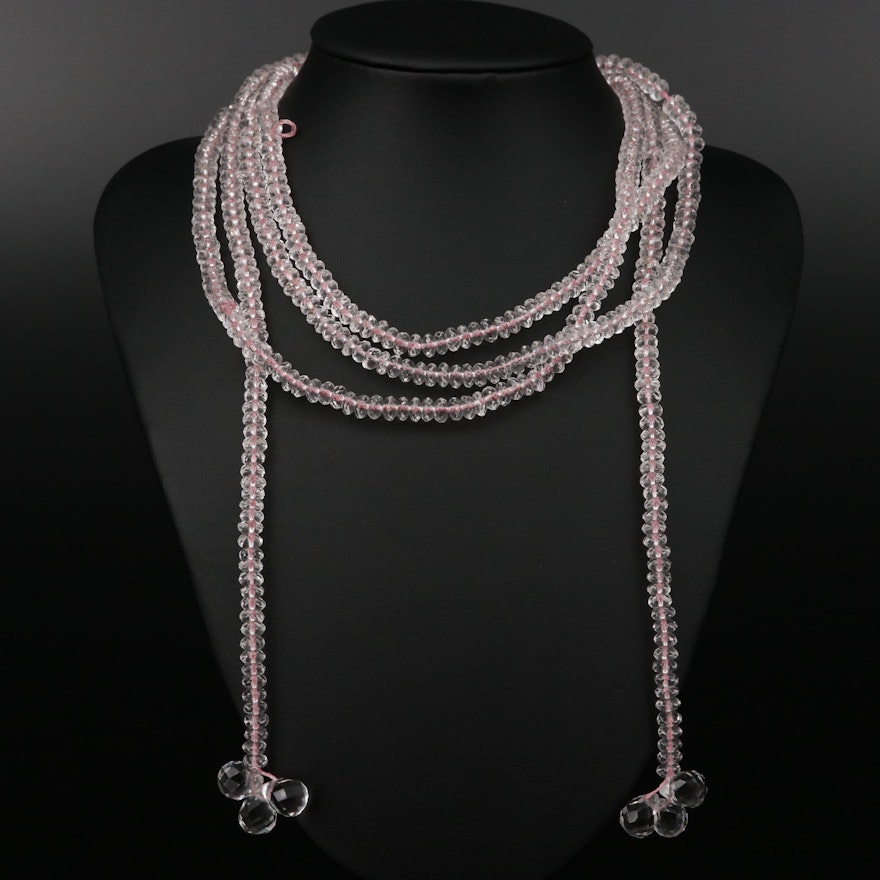 Rock Quartz Crystal Beaded Lariat Necklace